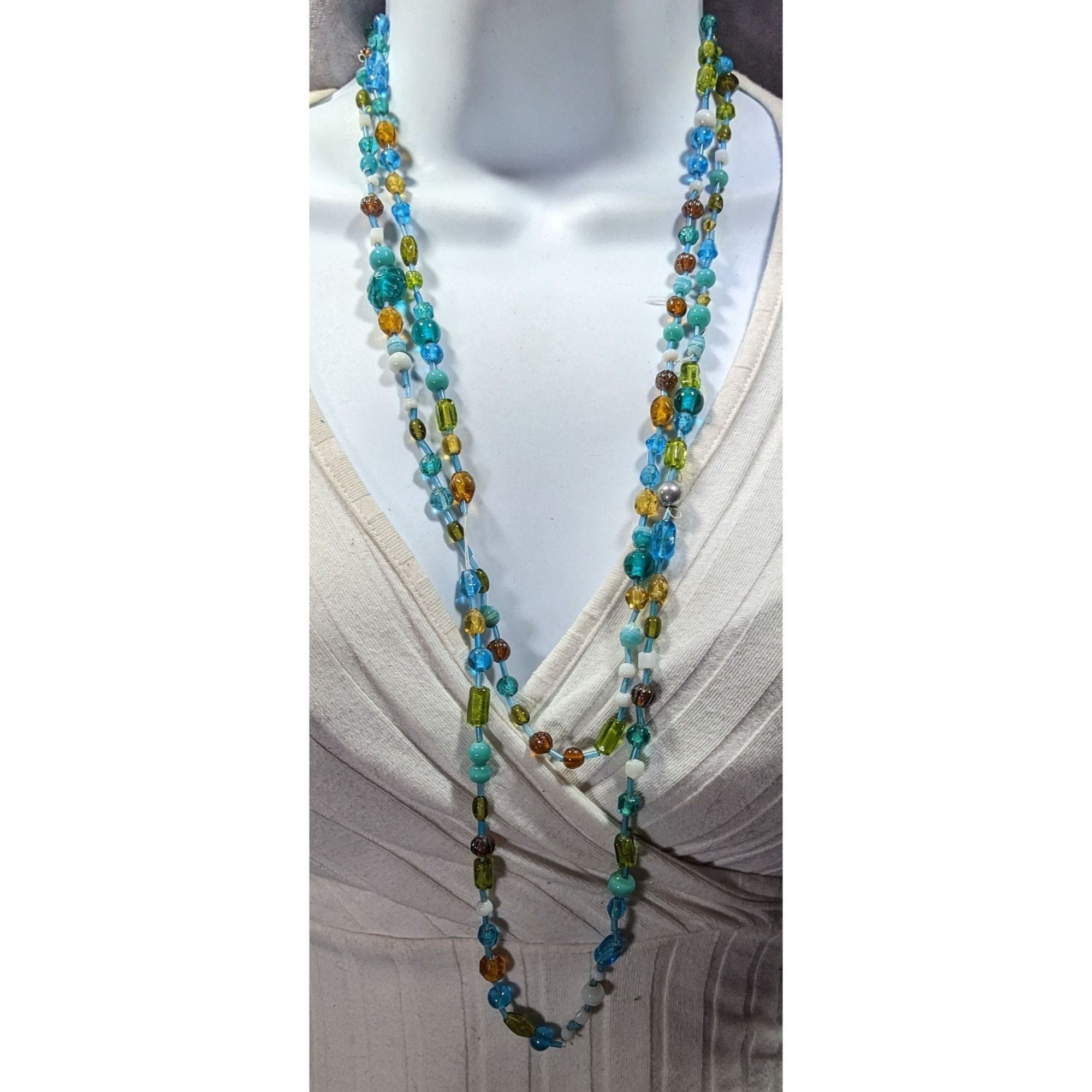 Other Handmade Cool Tone Glass Beaded Extra Long Necklace Size ONE SIZE - 5 Thumbnail
