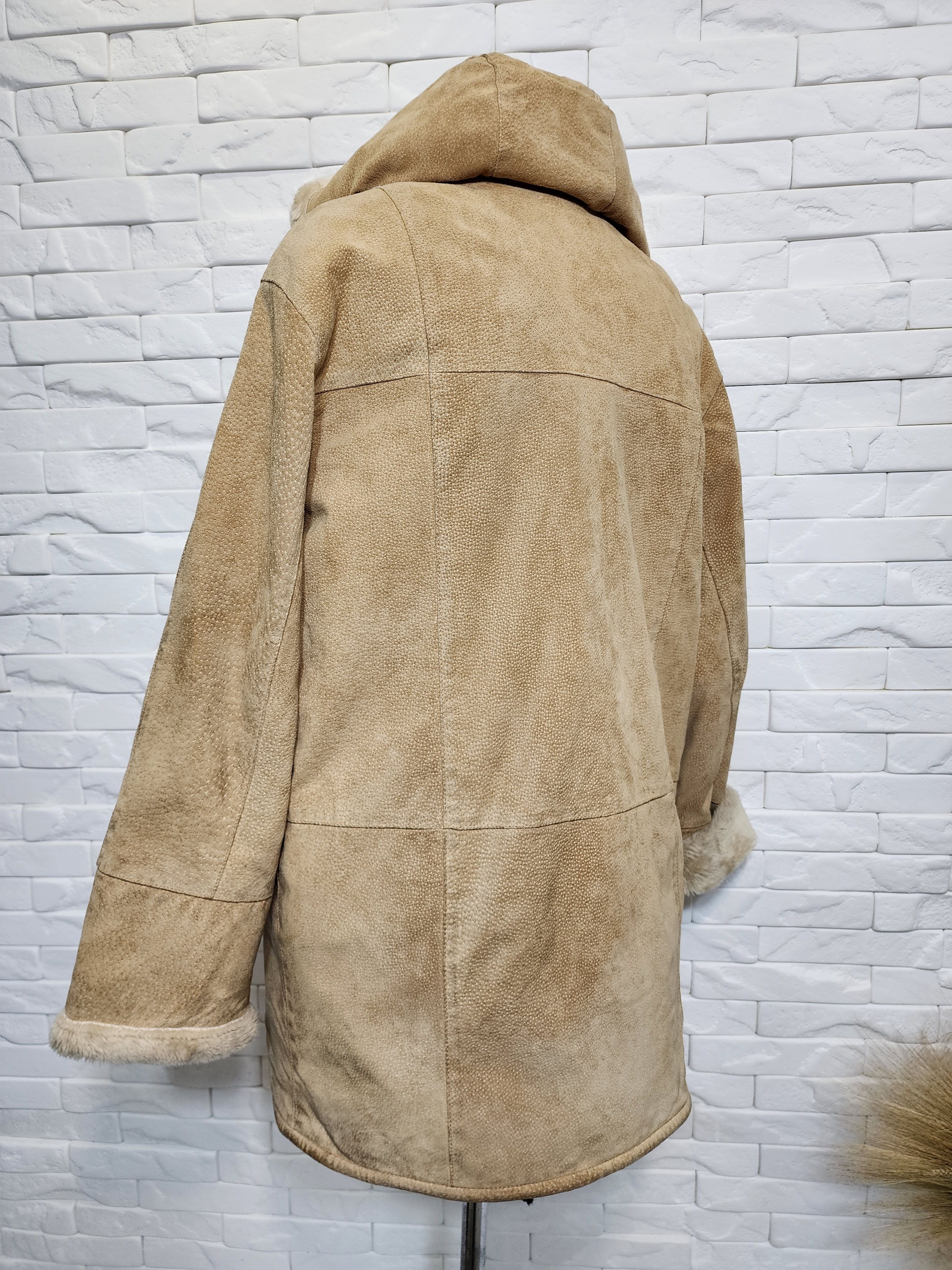 Genuine Leather Brown Women's Fur Jacket: Women's Vintage Button Hooded Coat Size XXL / US 16-18 / IT 52-54 - 6 Thumbnail