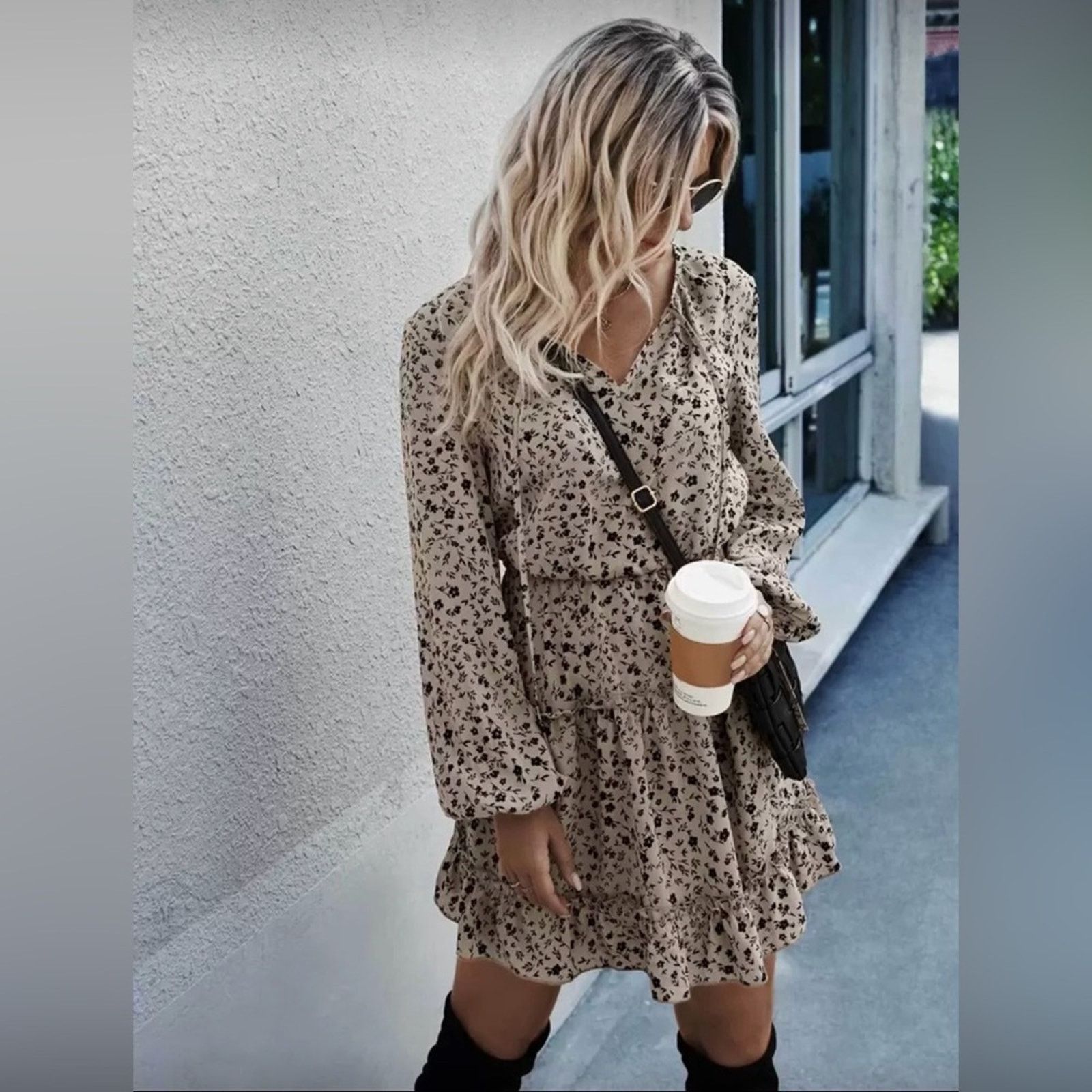 Other New Floral Beige Long Sleeve Dress size S Size S / US 4 / IT 40 - 4 Thumbnail
