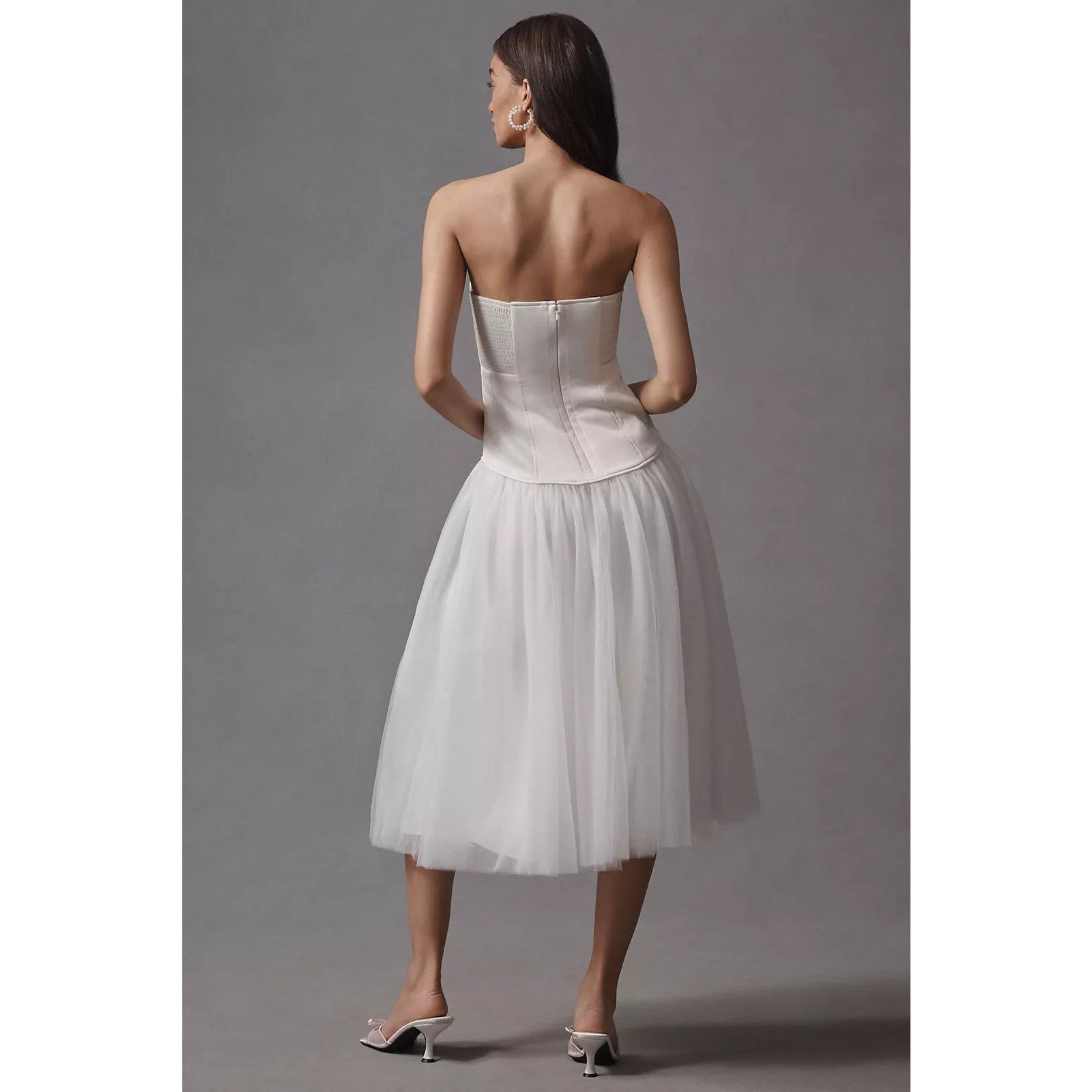 Anthropologie NWT BHLDN Strapless A-Line Satin Tulle-Skirt Midi Dress $348 Size XL / US 12-14 / IT 48-50 - 2 Thumbnail
