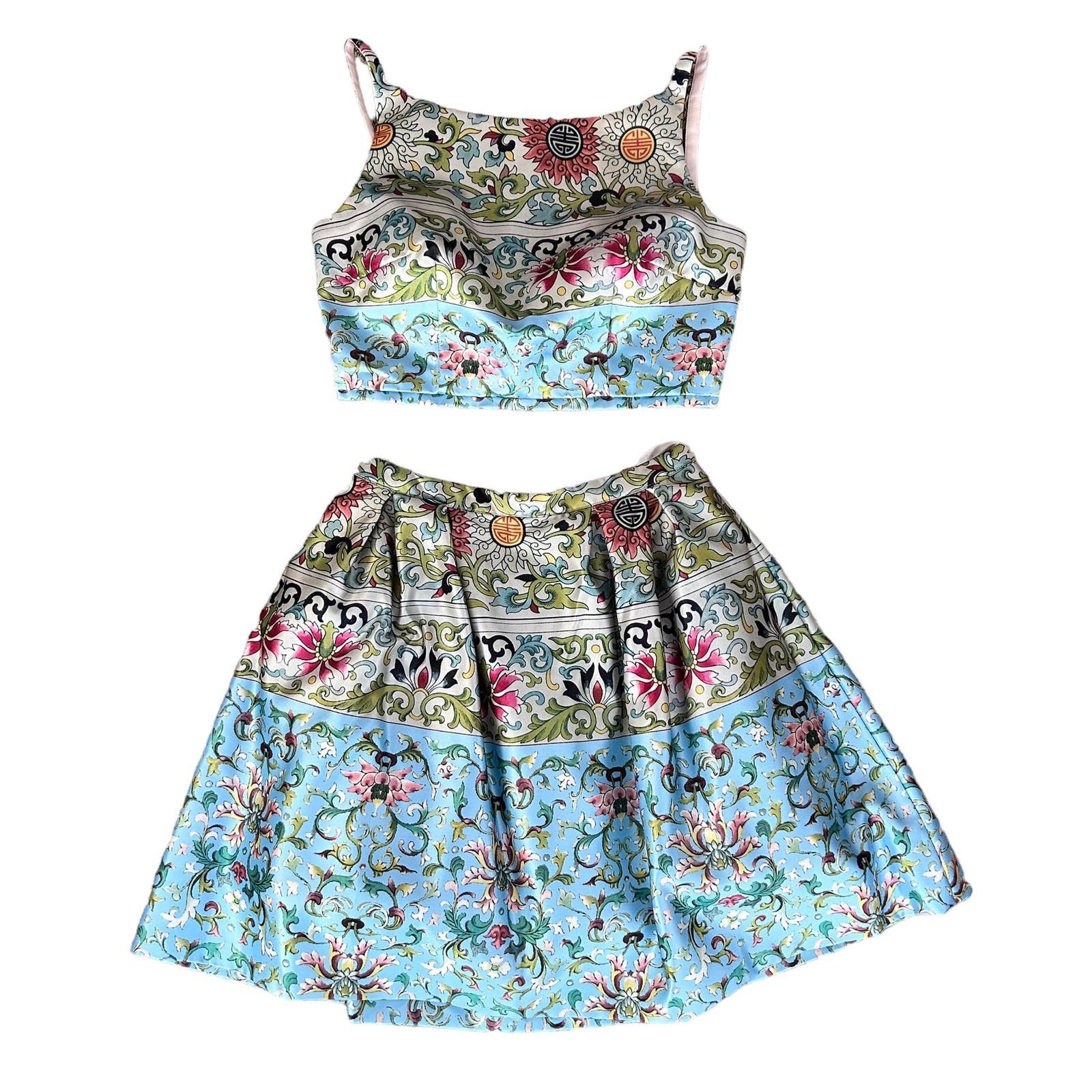 image of Sherri Hill Two Piece Skirt Set Printed Multicolor Size 8 in Blue, Women's