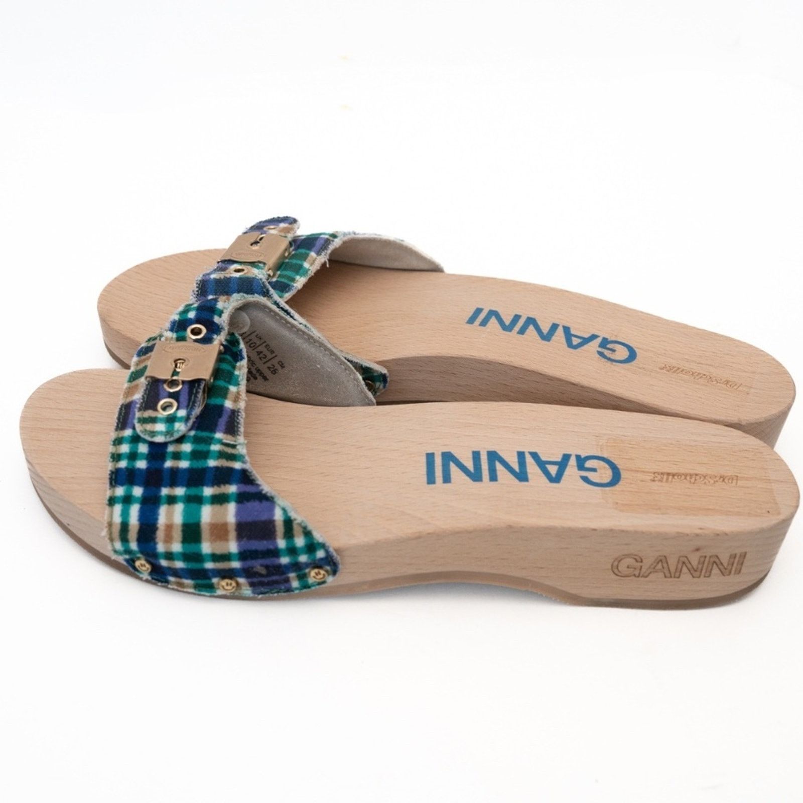 Ganni Ganni X Scholl. Wooden Clogs in Check Blue Iris. Size US 11 / IT 41 - 6 Thumbnail