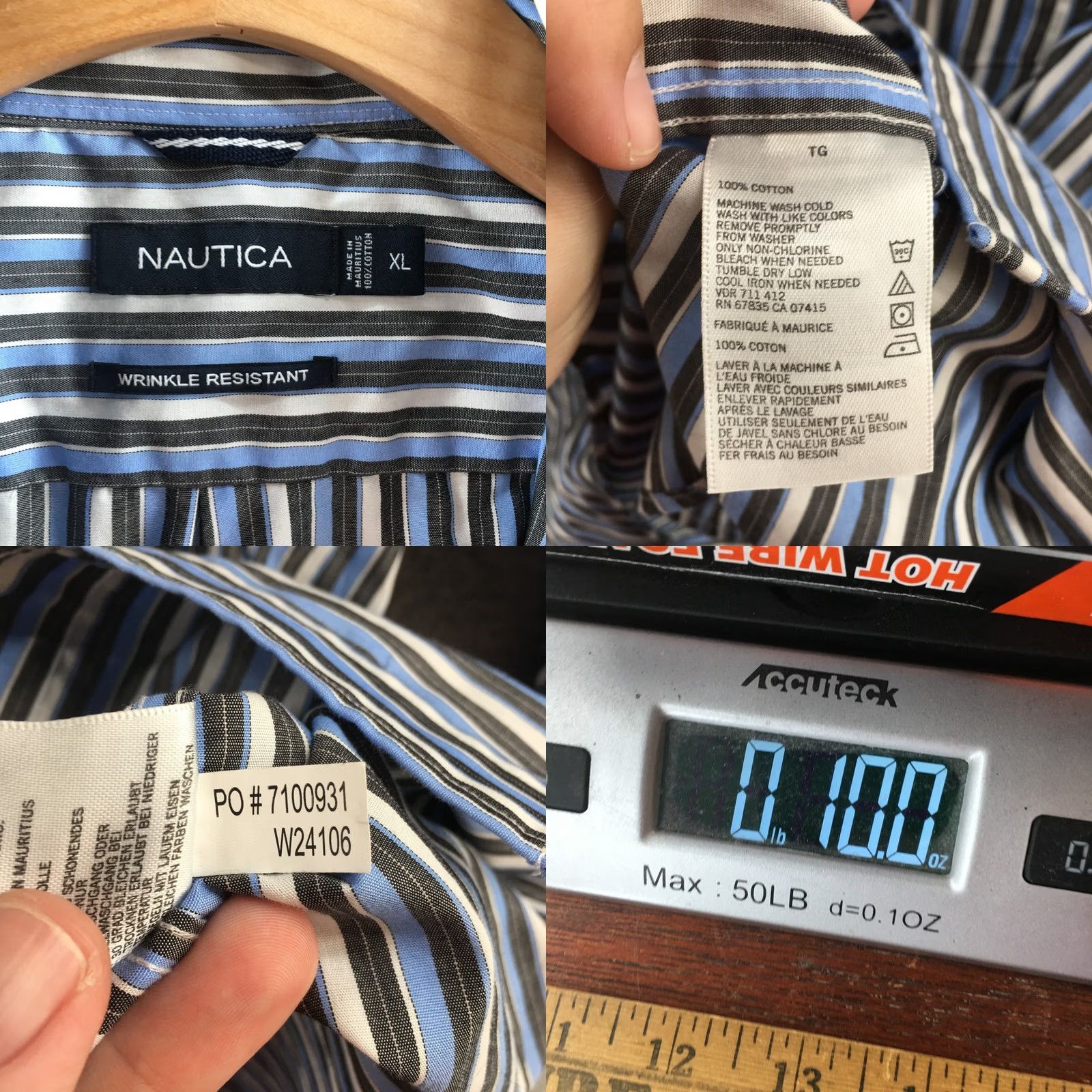 Nautica Nautica Button-Up Casual Shirt Mens XL Blue Striped Cotton Wrinkle Resistant Size US XL / EU 56 / 4 - 9 Thumbnail