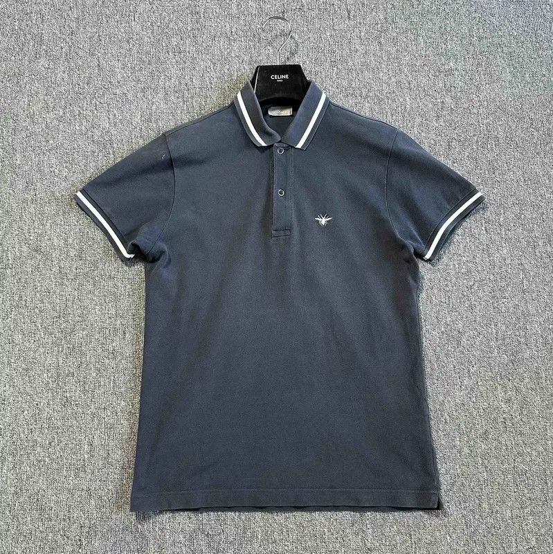 Dior Dior Blue Gray Embroidered Logo Polo Shirt 0089 Size US M / EU 48-50 / 2 - 1 Thumbnail