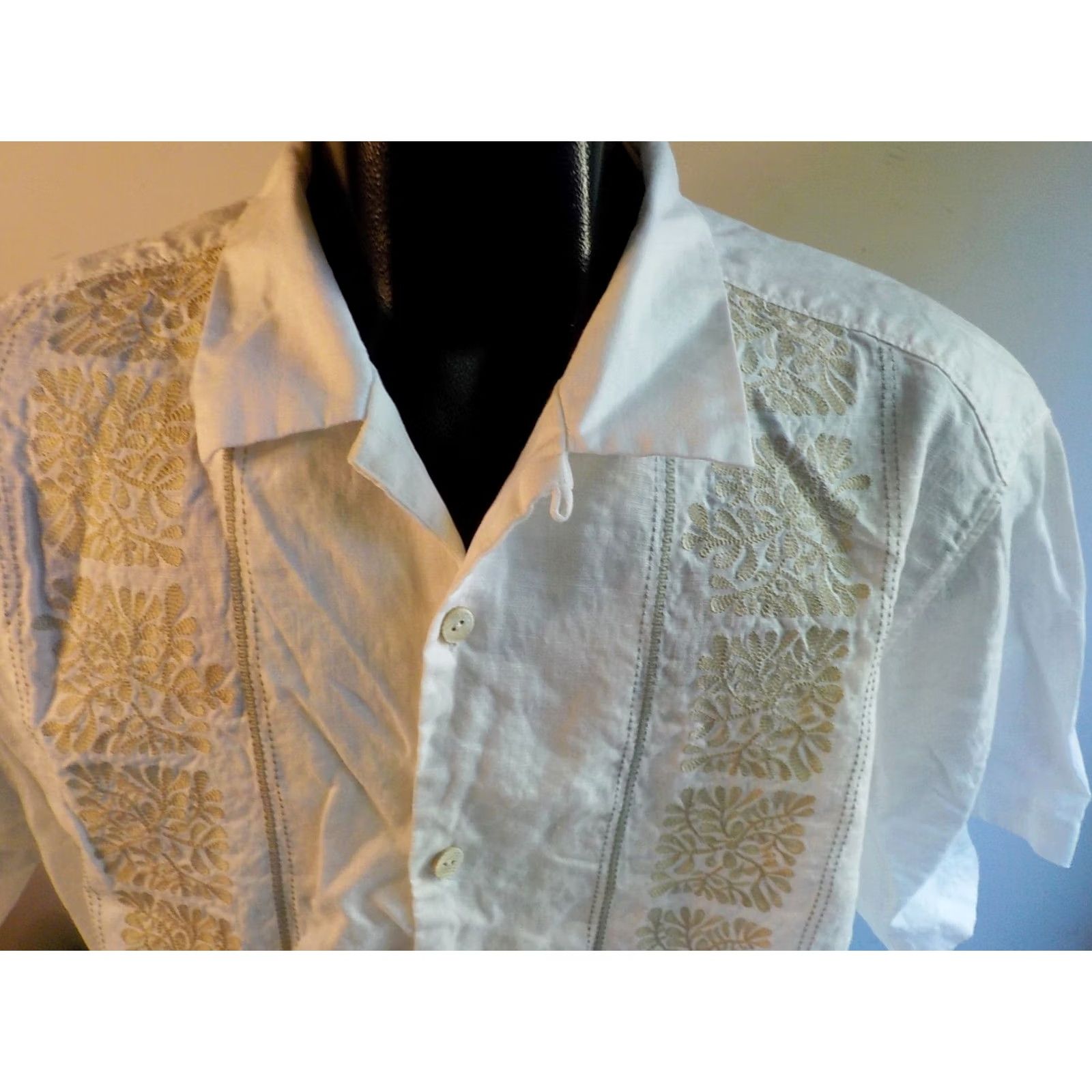 Tommy Bahama TOMMY BAHAMA Embroidered Front Camp Shirt XL Beige/Ivory 100% Linen Button-Up Short Sleeve Men Vintage Style Size US XL / EU 56 / 4 - 2 Thumbnail