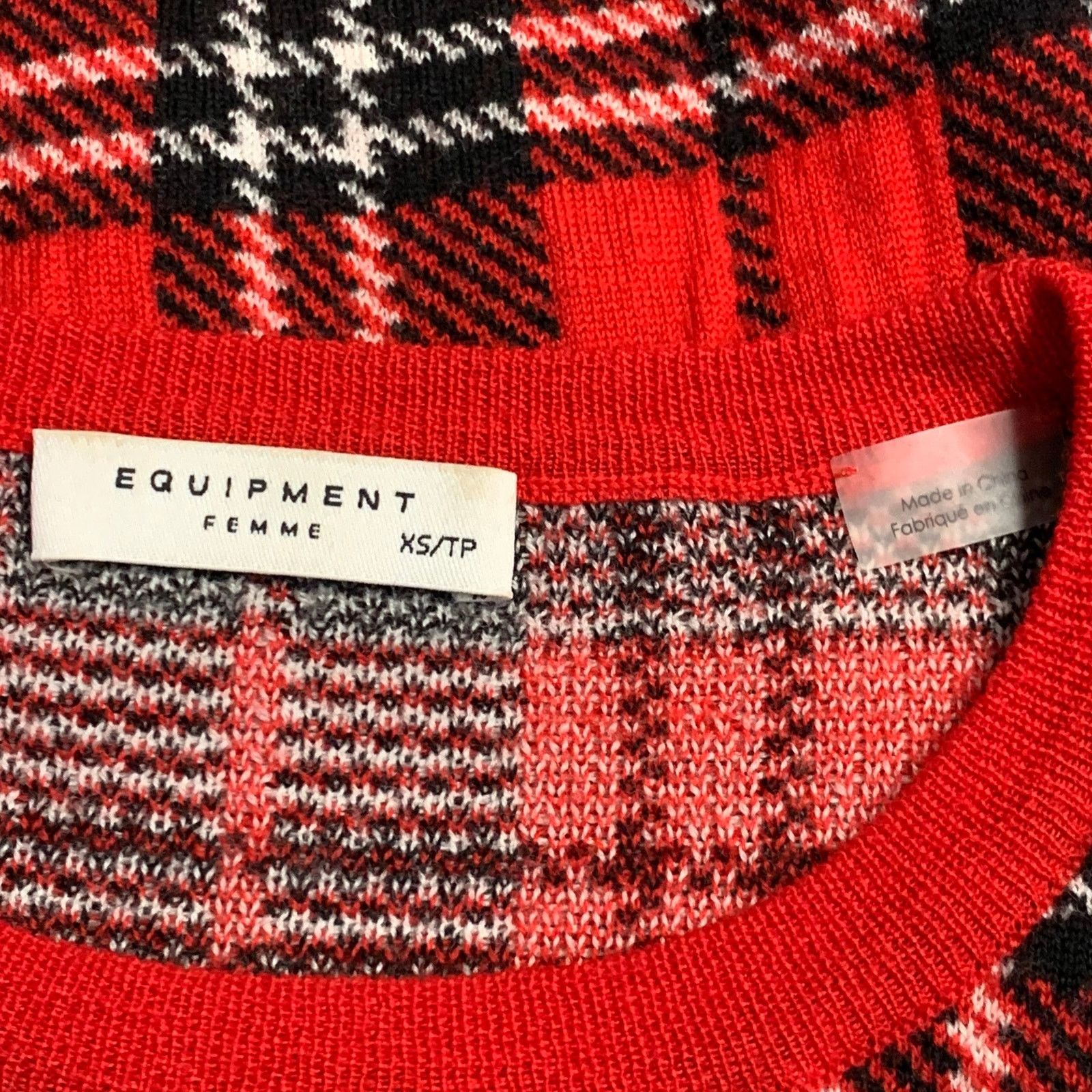 Equipment Size S Red Black White Wool Blend Plaid Crew Neck Pullover Size S / US 4 / IT 40 - 6 Thumbnail