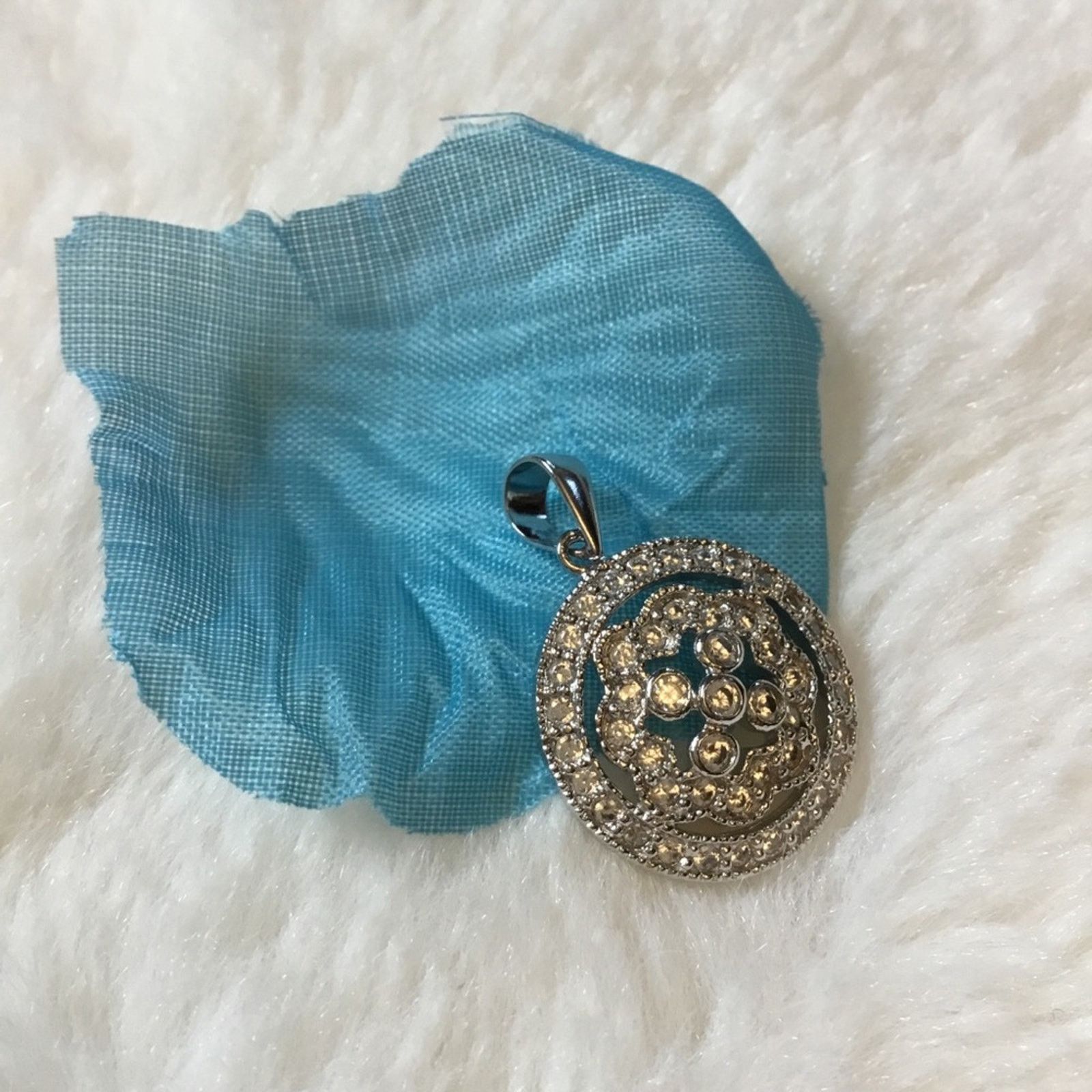 Other Sterling Silver Round Peony Crystals Pendant Size ONE SIZE - 5 Thumbnail