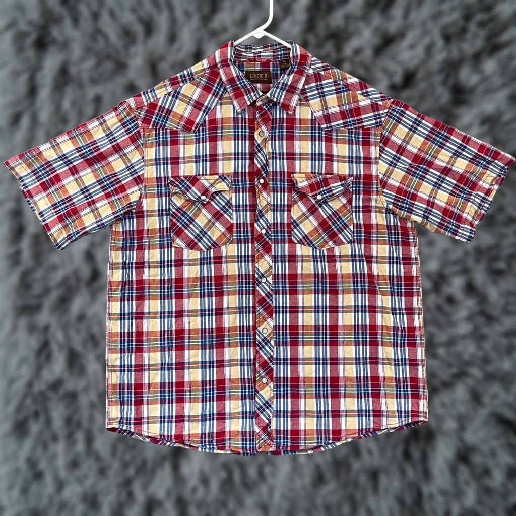 Vintage VINTAGE Lincoln Outfitters Pearl Snap Shirt Mens XL Check Short Sleeve 80s Western Size US XL / EU 56 / 4 - 1 Thumbnail