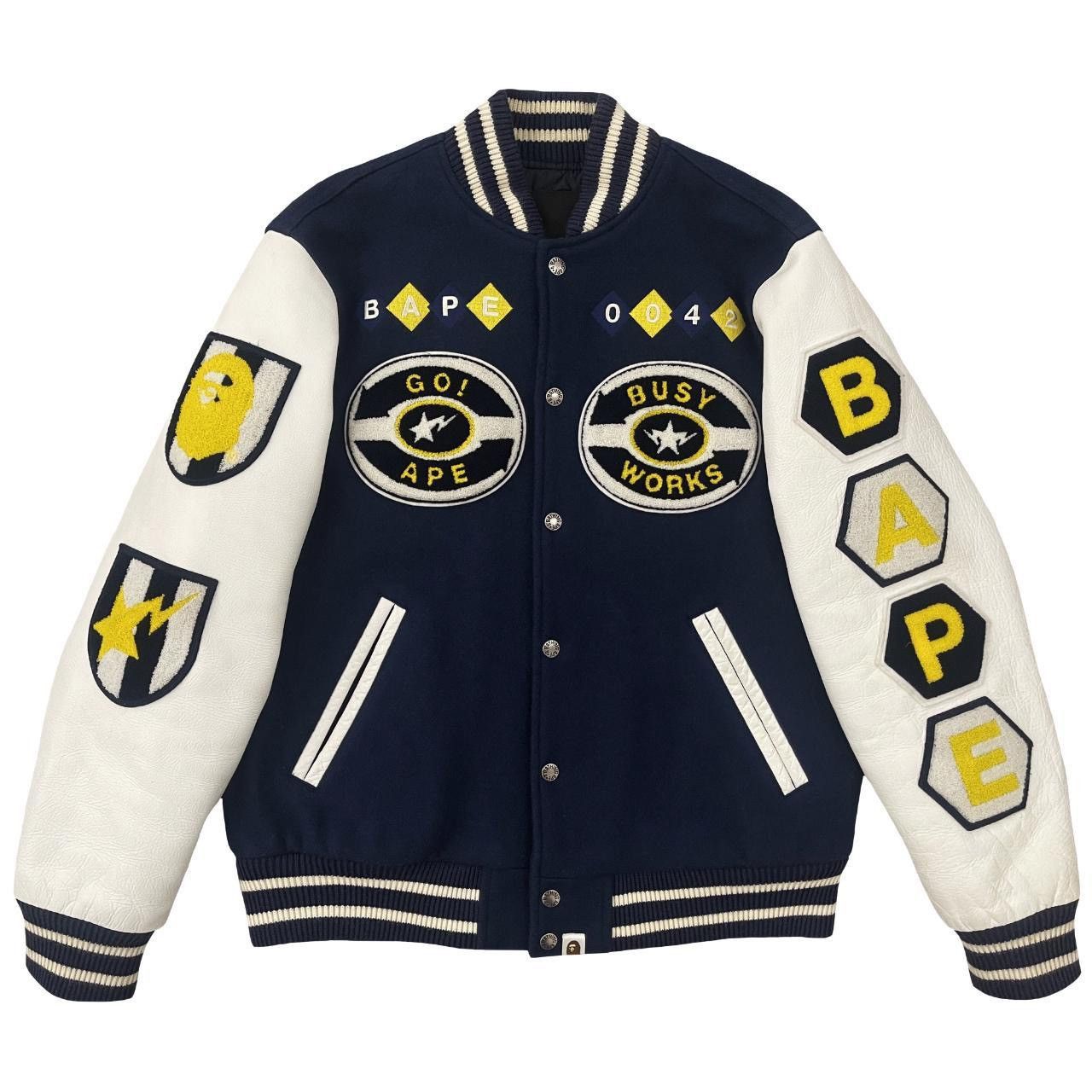 Bape Busy Works Varsity Jacket 2007 | Grailed