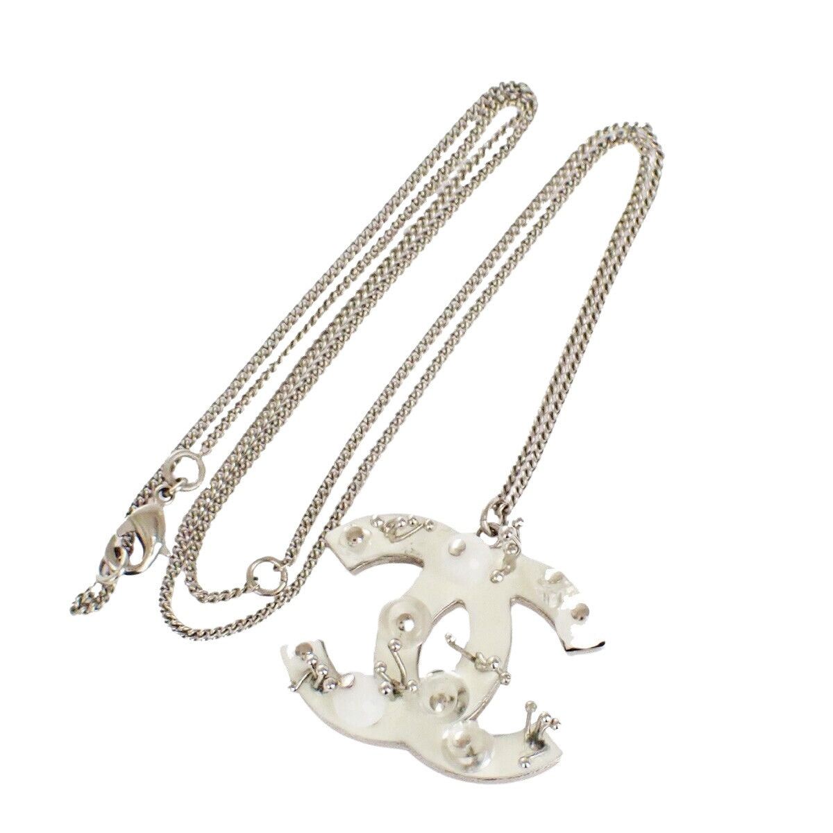 image of Chanel Coco Mark Necklace in Silver, Women's