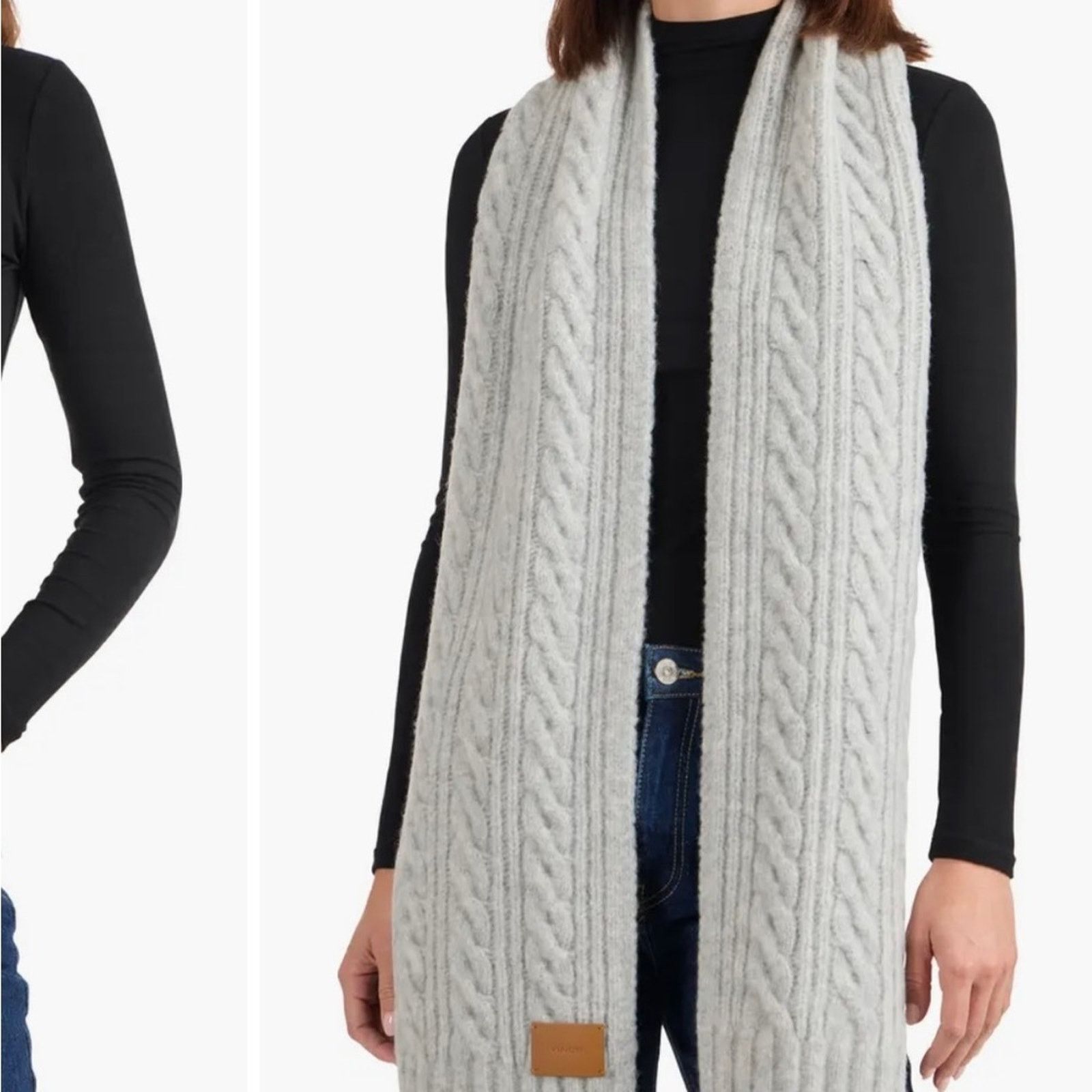 Vince Vince Airspun Cable Knit Scarf Light Grey Size ONE SIZE - 2 Thumbnail