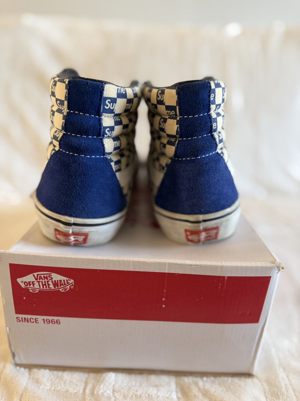 Supreme × Vans Supreme Vans Sk8-Hi Blue Checker Logo FW16 W/Original Box Size US 12 / EU 45 - 2 Thumbnail