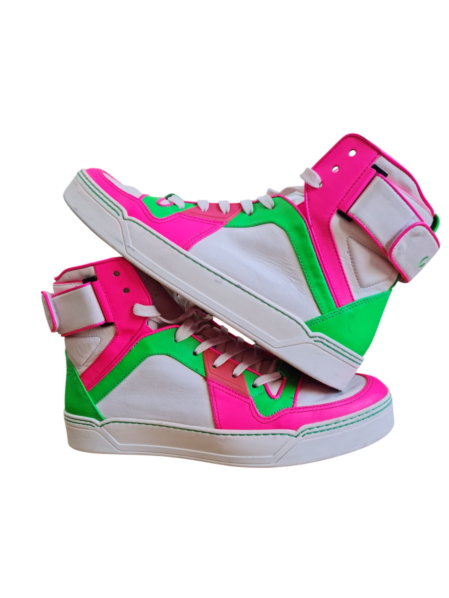 Gucci Gucci High-Top Leather Neon Sneakers Size 9G (US 10) Size US 10 / EU 43 - 4 Thumbnail