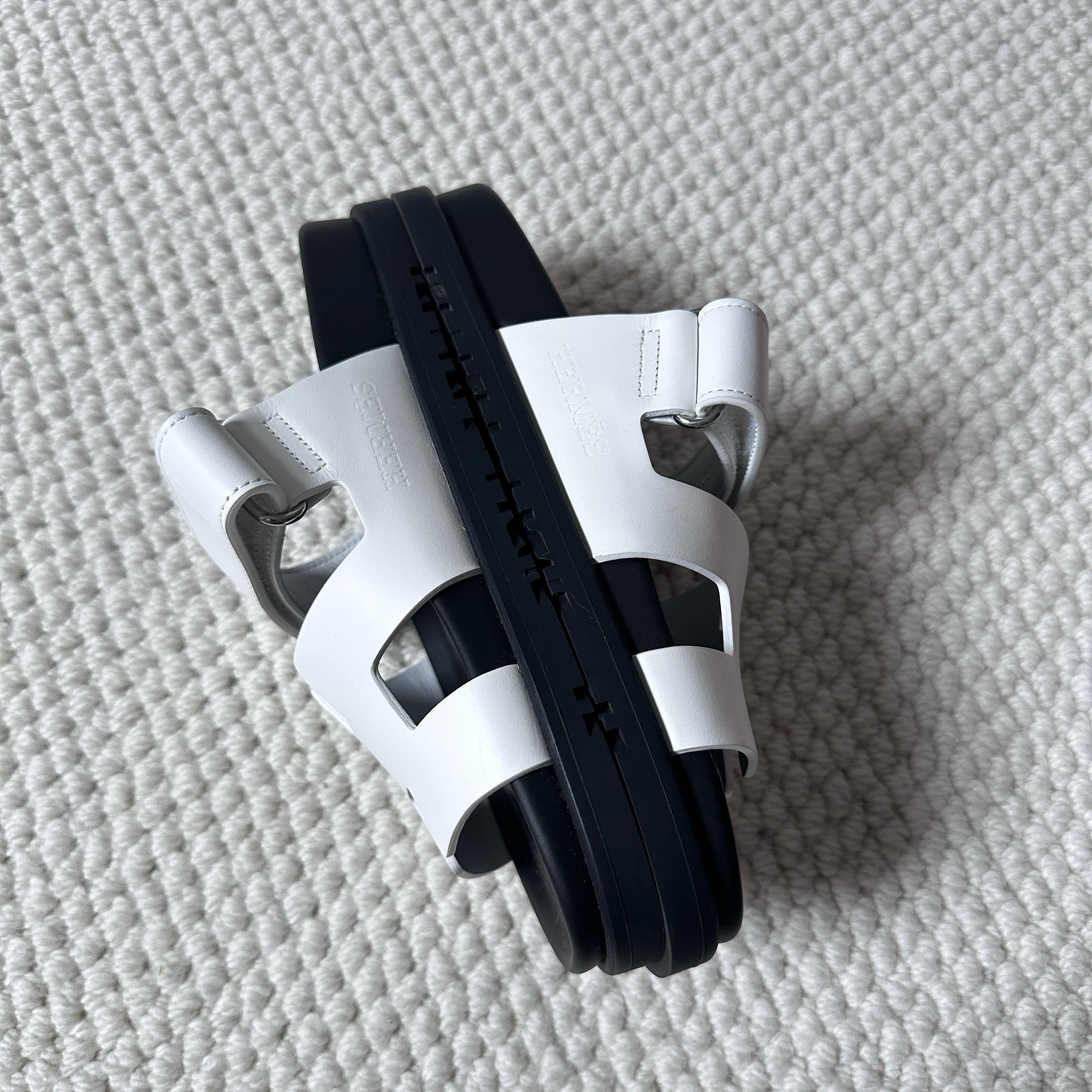 Hermes Hermes Chypre Sandal White Black Leather Fullbox Size US 5 / IT 35 - 9 Thumbnail