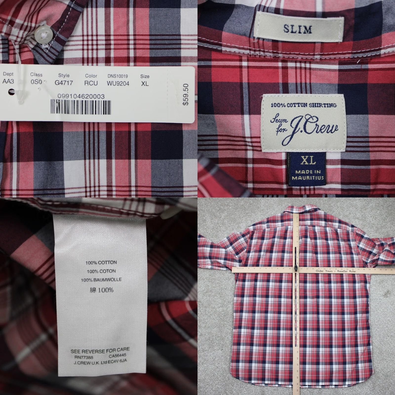 J.Crew J. Crew Shirt Mens XL Red/Blue Plaid Button-Up Slim Fit Cotton Long Sleeve Size US XL / EU 56 / 4 - 8 Thumbnail