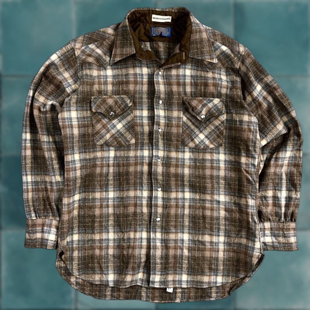 Pendleton VINTAGE Pendleton Shirt Western Wool Plaid Pearl Snap Sz L Mens Size US L / EU 52-54 / 3 - 1 Thumbnail