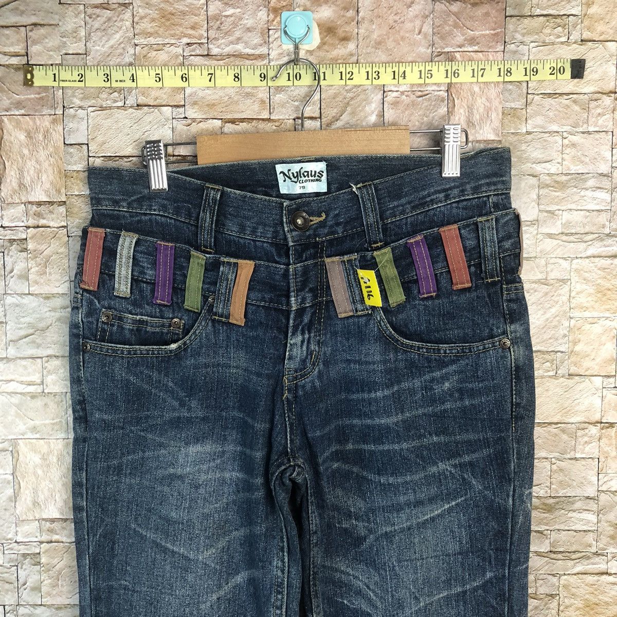 DL Nylaus Blue Double Waist streetwear Denim Pants #A116