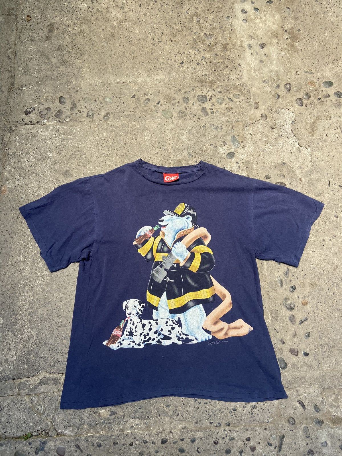 Vintage coke fireman bear t shirt