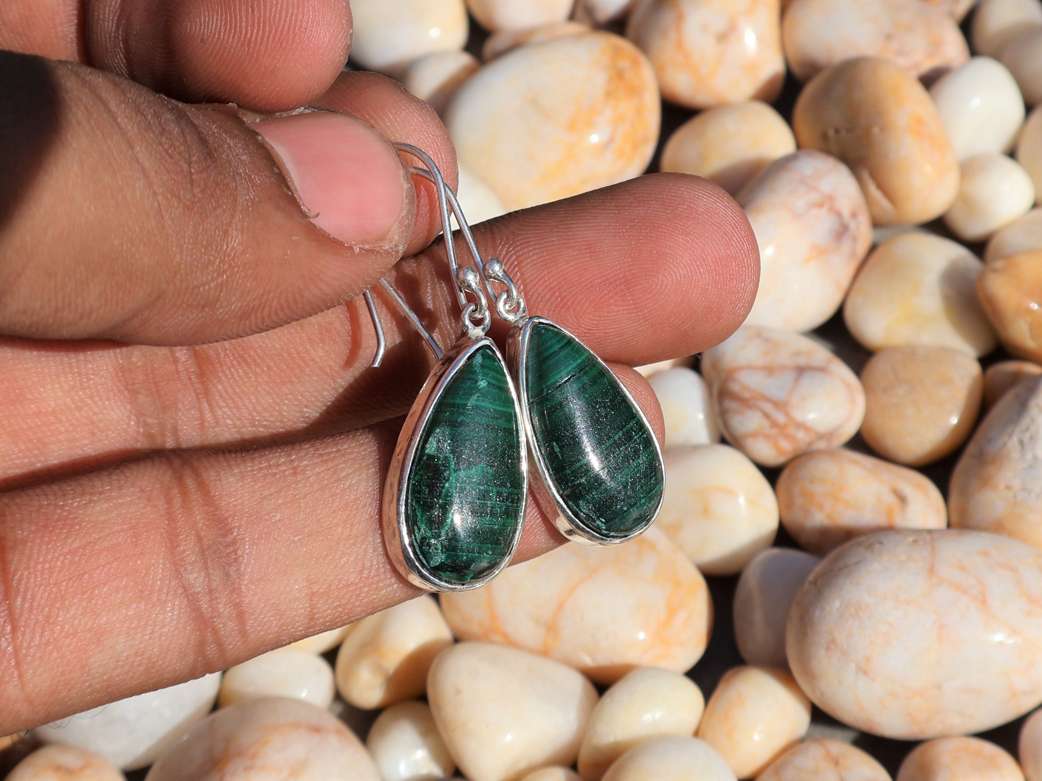 Handmade Malachite Dangle Drop Earrings, Sterling Handmade Earrings, Size ONE SIZE - 8 Thumbnail