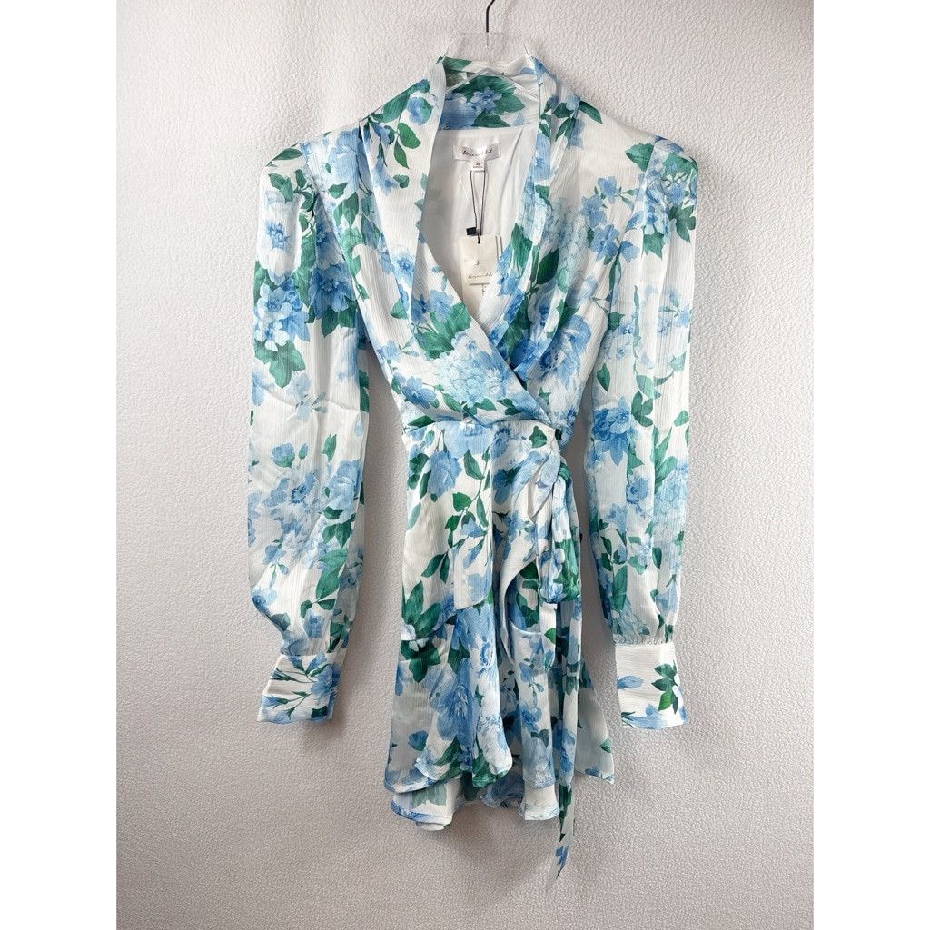 Designer NWT Line & Dot Floral Wrap Dress XS Blue White Size XS / US 0-2 / IT 36-38 - 2 Thumbnail