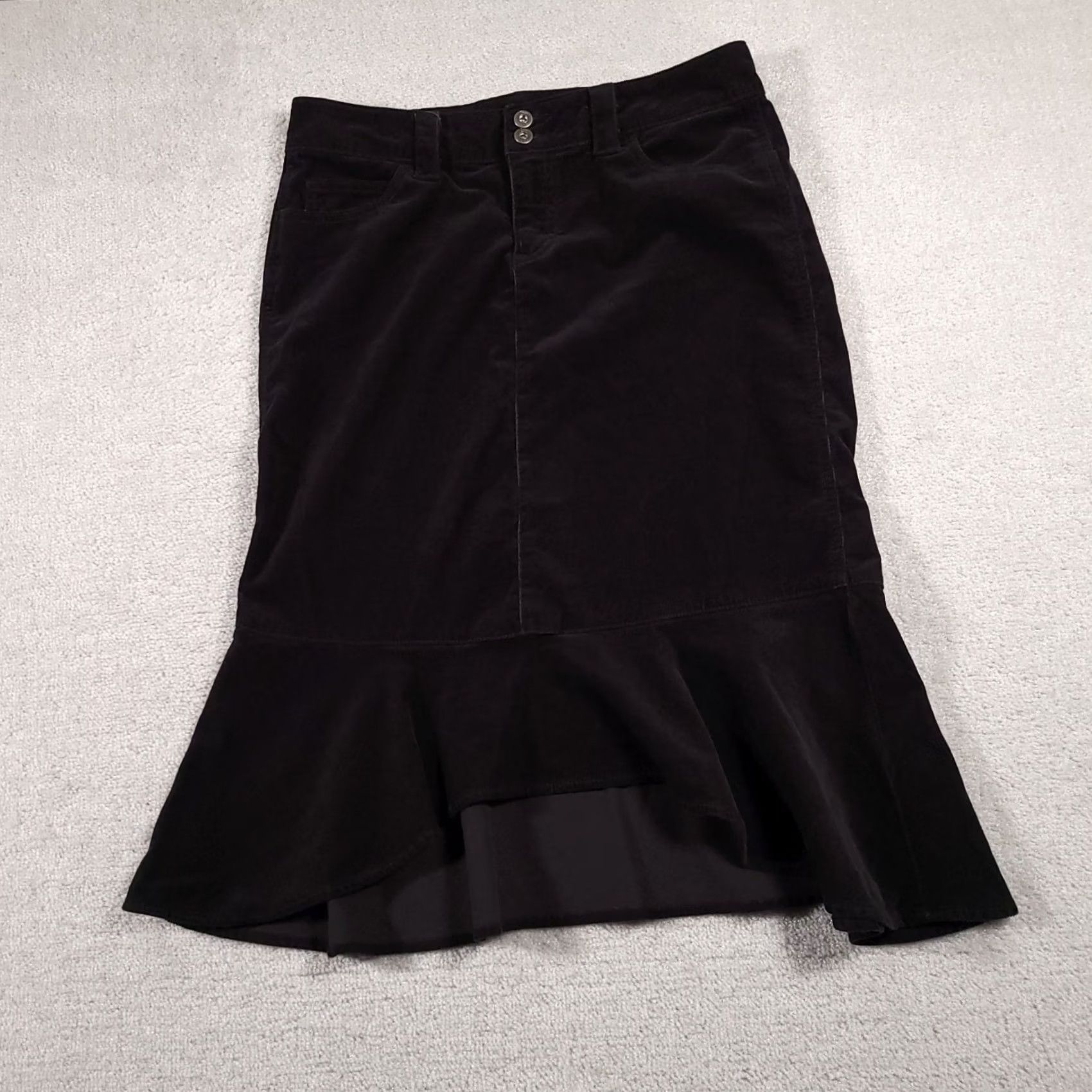 Lee Lee Copper Stretch Corduroy Midi Skirt Women's 9 Black Pockets High-Low Flare, 9, Corduroy, Midi, Black, Lee, Skirt, Women Size 30" / US 8 / IT 44 - 2 Thumbnail