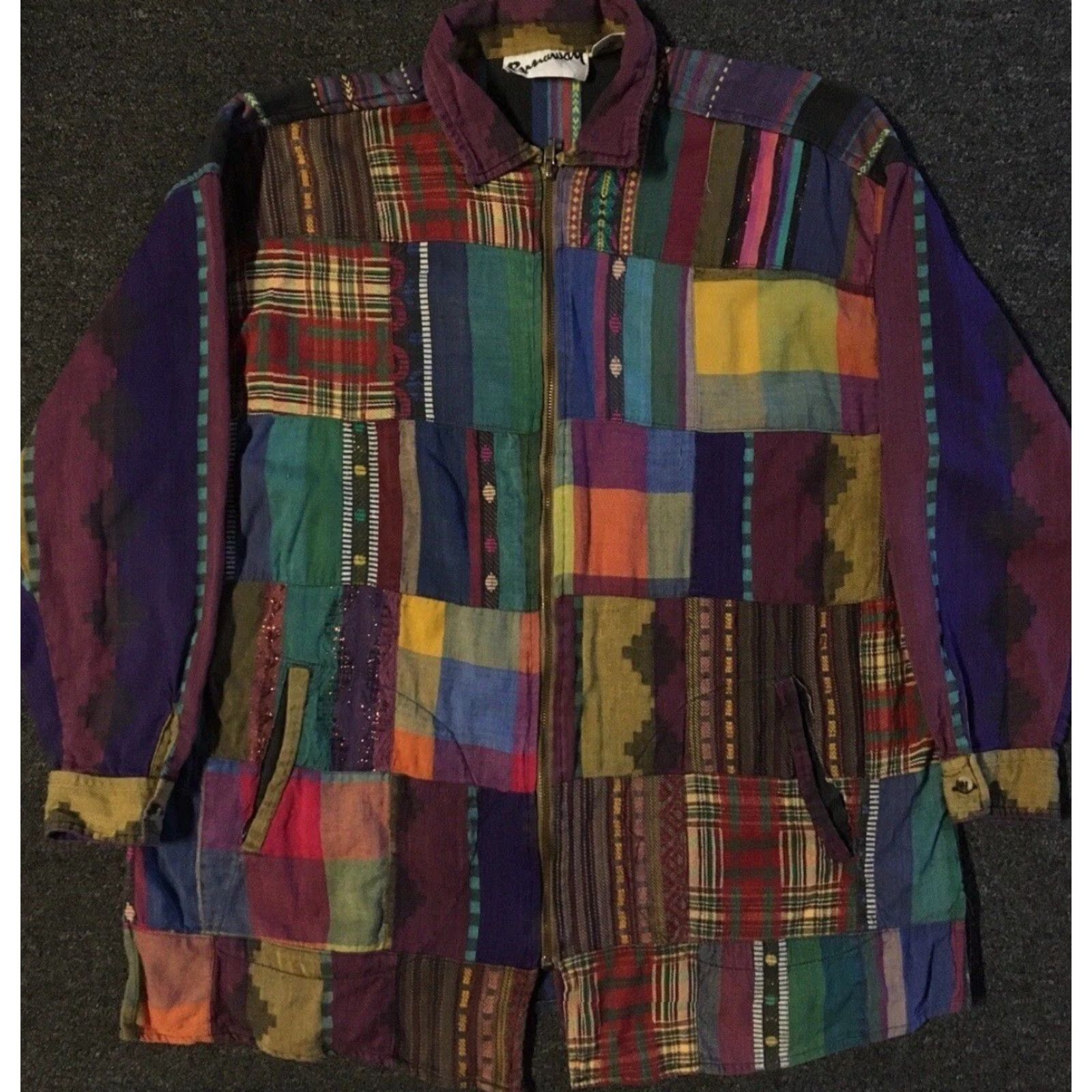 Vintage VINTAGE Aztec Patchwork Zip Shirt L Purple Cotton Women Button-Up Short Sleeve 80s 90s Grunge Vaporwave Abstract Art Surf Skate Built-In Size L / US 10 / IT 46 - 2 Thumbnail