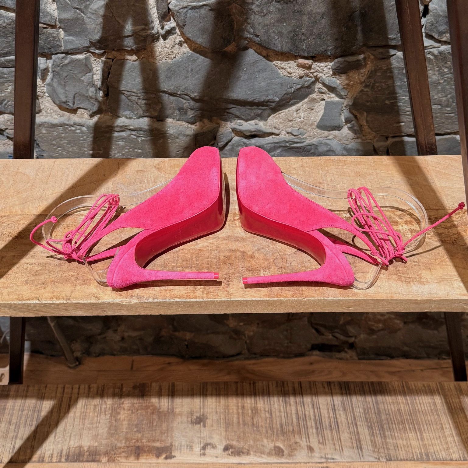 Christian Louboutin Christian Louboutin Pink Suede Lace Up NVP120 Peep Toe Pumps Size US 5 / IT 35 - 8 Thumbnail