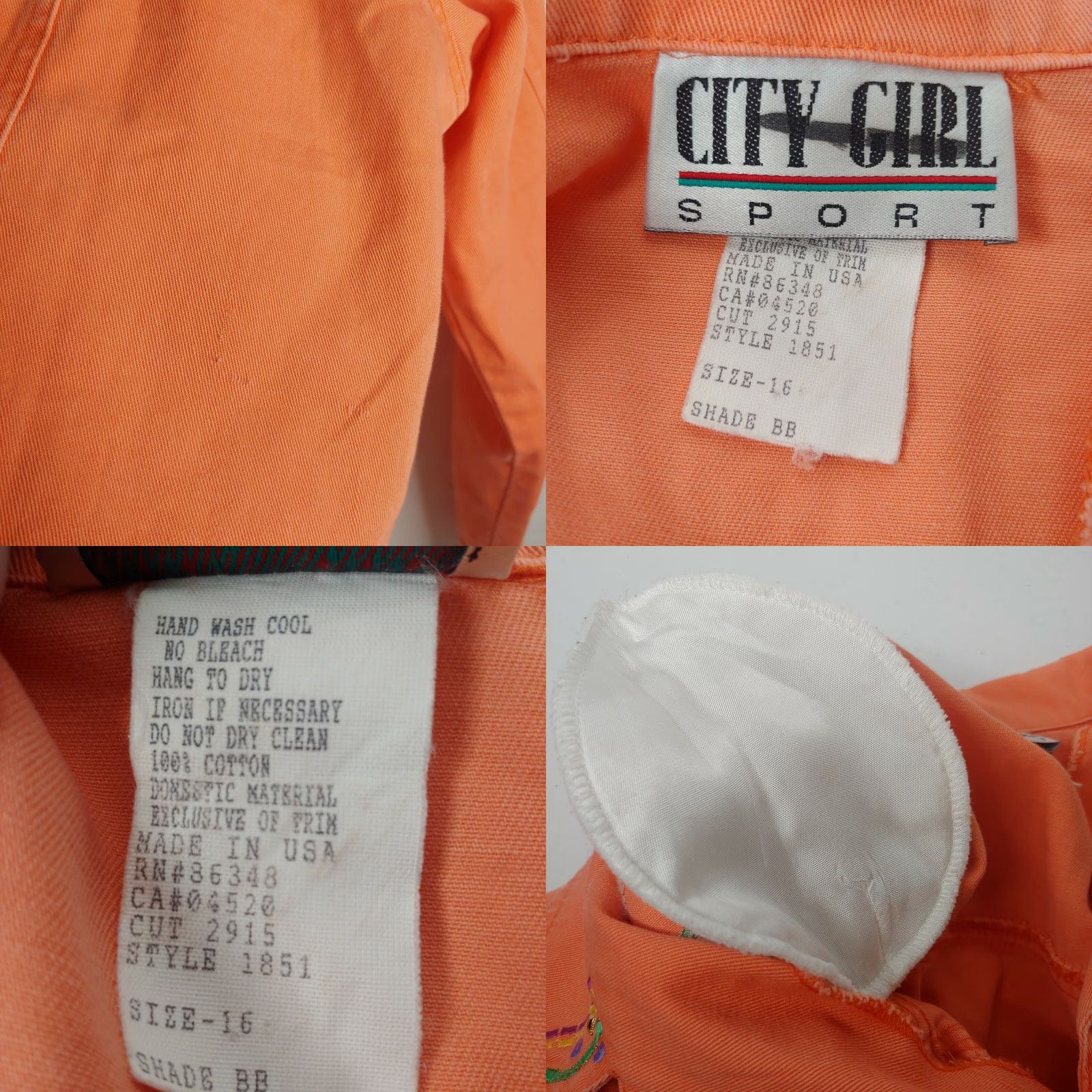 Vintage VINTAGE City Girl Sport Jacket Women 16 Cropped Canvas Embroidered Salmon 1980s Retro Size XXL / US 16-18 / IT 52-54 - 8 Thumbnail