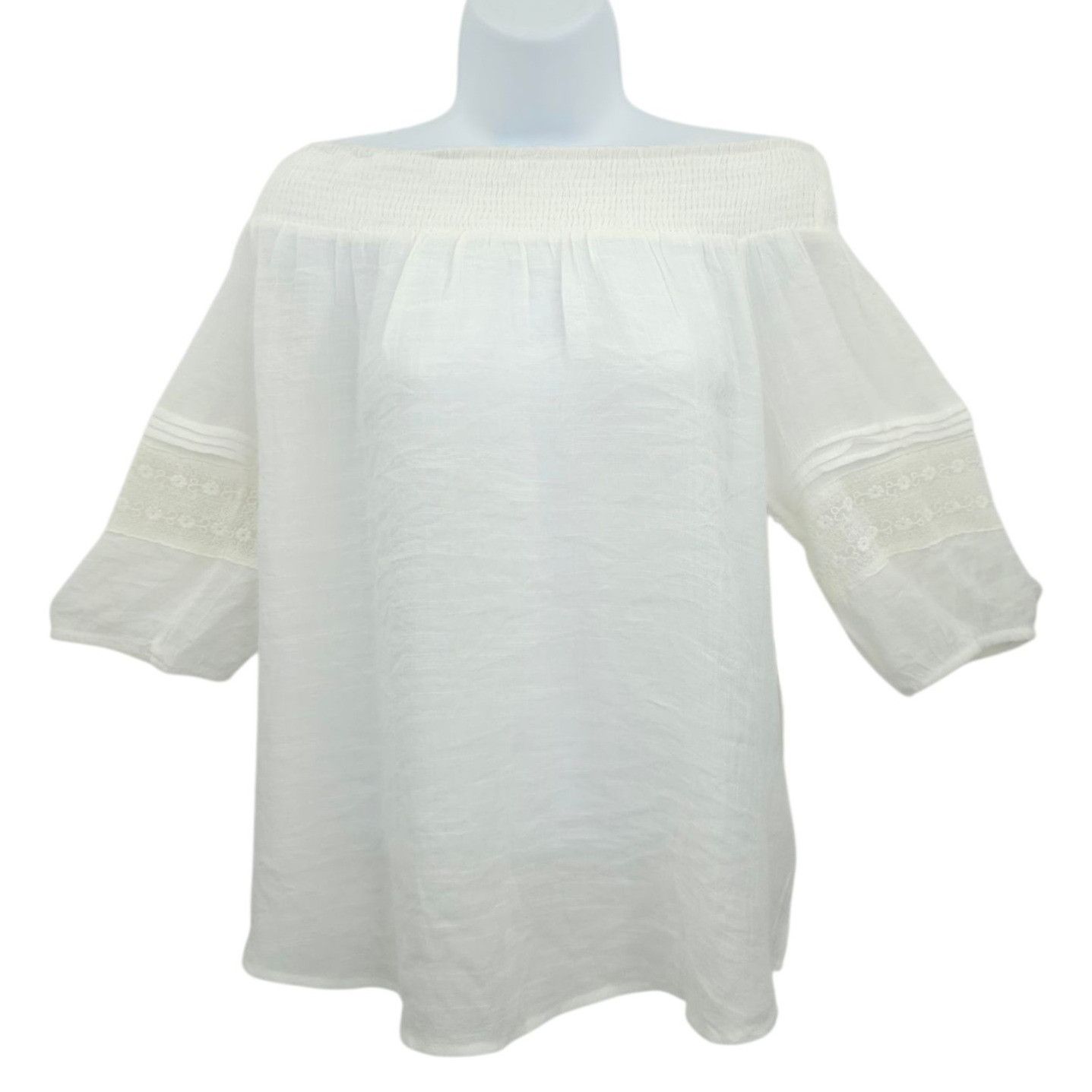 Other Naif Boho Peasant Top M White Gauze Off Shoulder Eyelet Fest Size M / US 6-8 / IT 42-44 - 1 Thumbnail