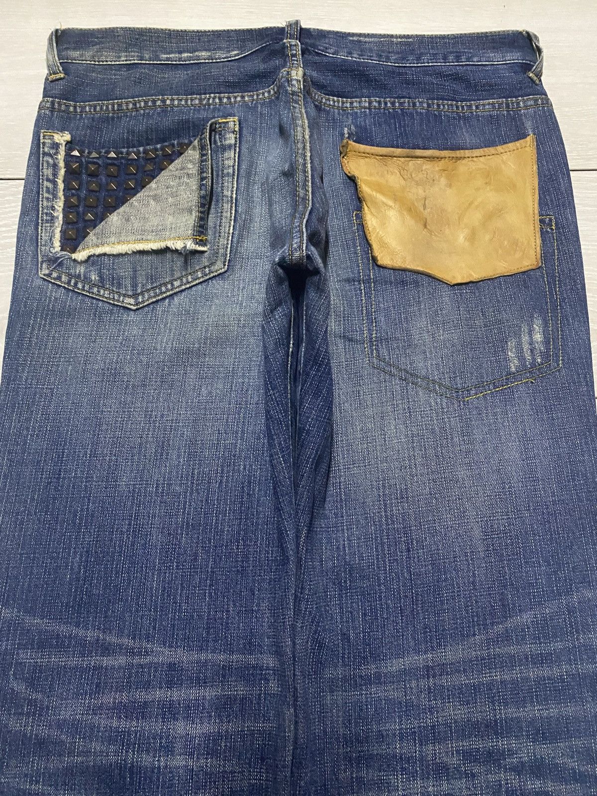 Le Grande Bleu (L.G.B.) Japanese L.B.H Vintage Blue Wash Spike Pocket Loose Jeans Size US 33 - 4 Thumbnail