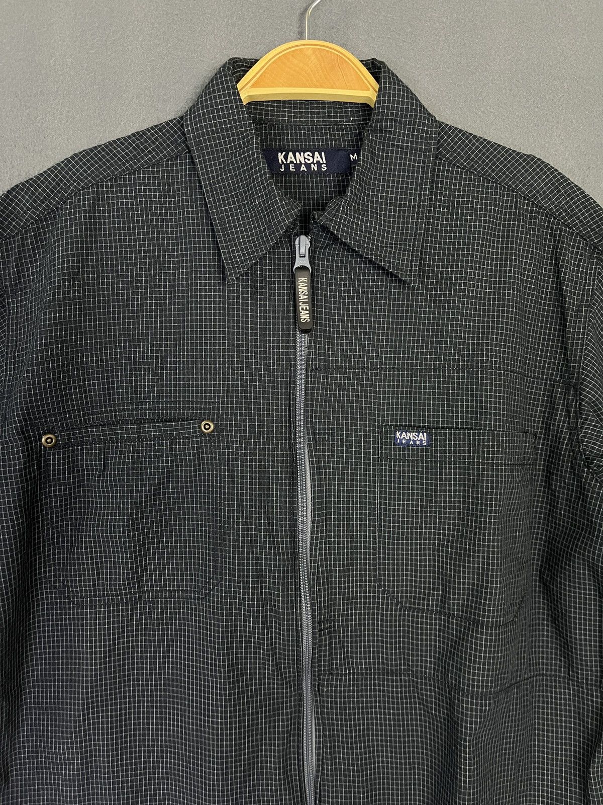 Designer × Japanese Brand × Kansai Yamamoto Kansai Jeans Checkered Double Pocket Zip Up Short Sleeve Size US M / EU 48-50 / 2 - 3 Thumbnail