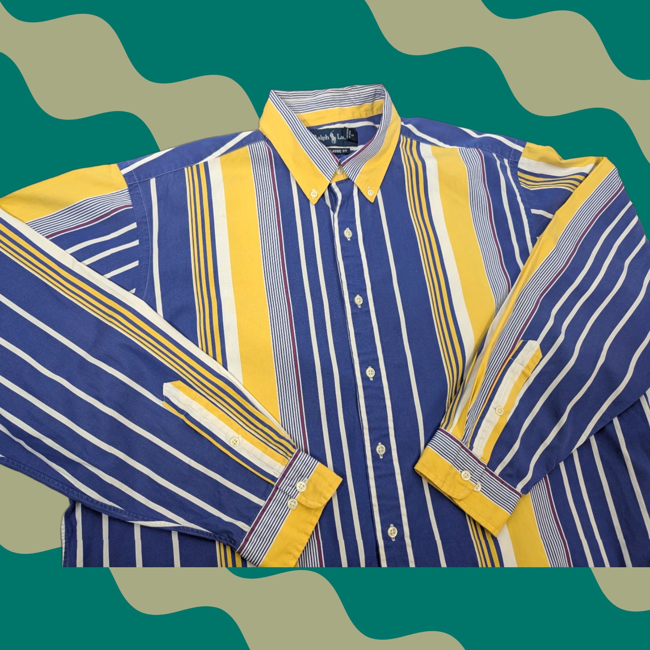 Ralph Lauren Ralph Lauren Shirt XL Classic Fit Button-Down Striped Cotton Blue Yellow Casual Men Size US XL / EU 56 / 4 - 1 Thumbnail