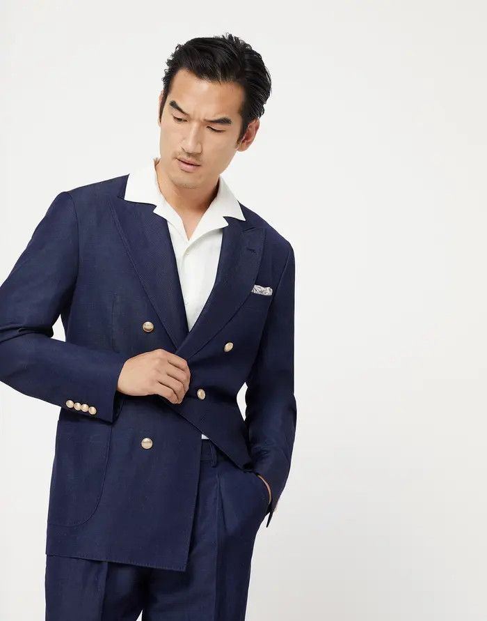 Brunello Cucinelli o1w1db10725 Woven Jacket Wool in Dark Blue Size US L / EU 52-54 / 3 - 4 Thumbnail
