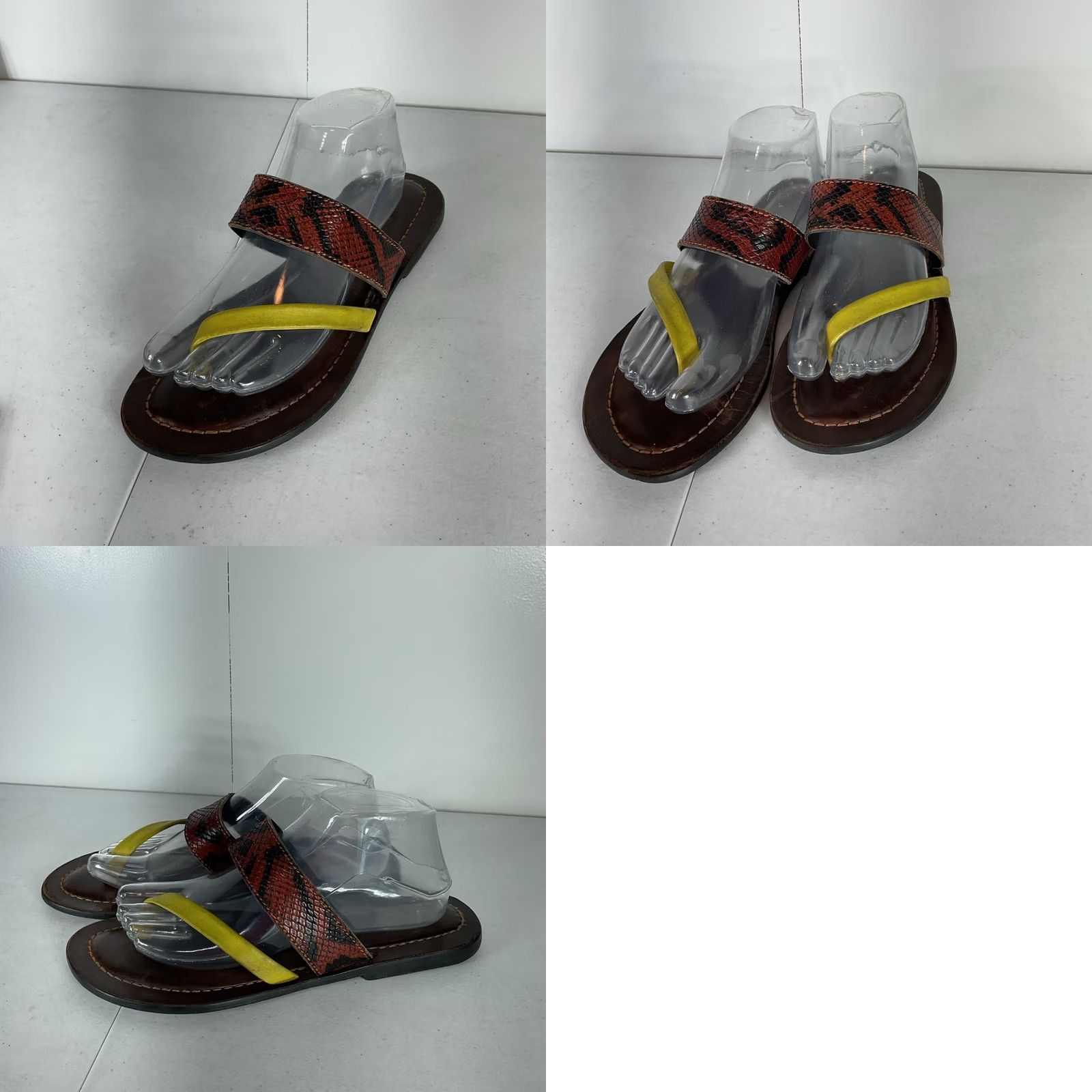 Bata VINTAGE Bata Red Snakeskin Leather Strappy Flat Toe Post Sandals Women 9 ITALY Size US 9 / IT 39 - 8 Thumbnail