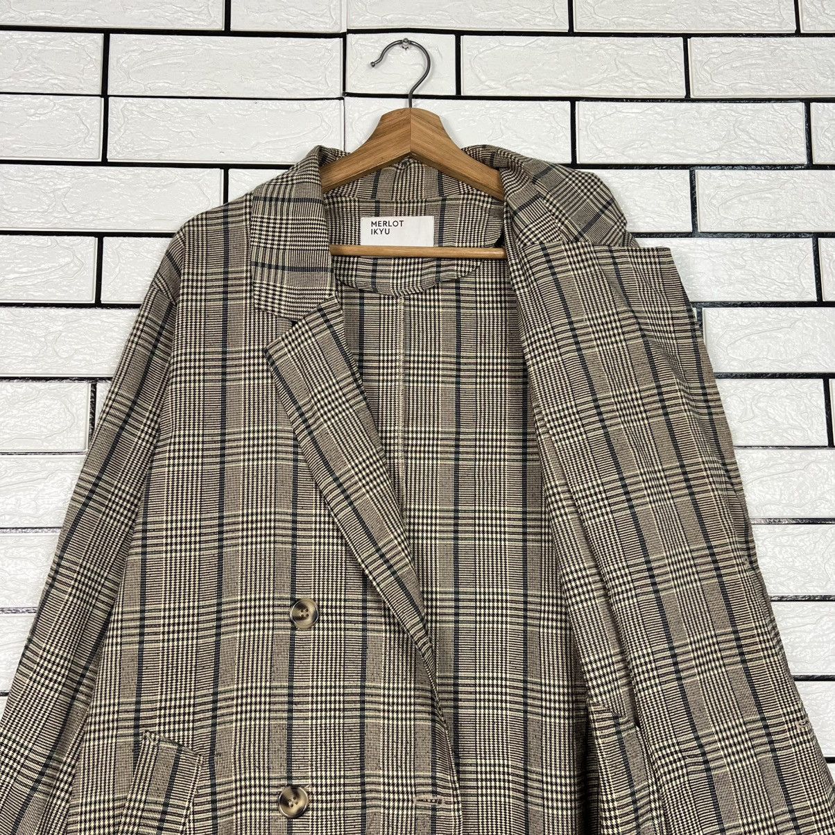 Japanese Brand MERLOT IKYU Checked Plaid Double Breast Long Coat #4150-C189 Size ONE SIZE - 10 Thumbnail