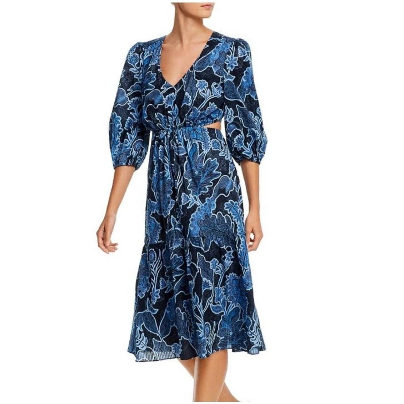 Parker Dixie Printed Tie Waist Marine Safari Blue Dress NWT $348 Size M / US 6-8 / IT 42-44 - 1 Thumbnail