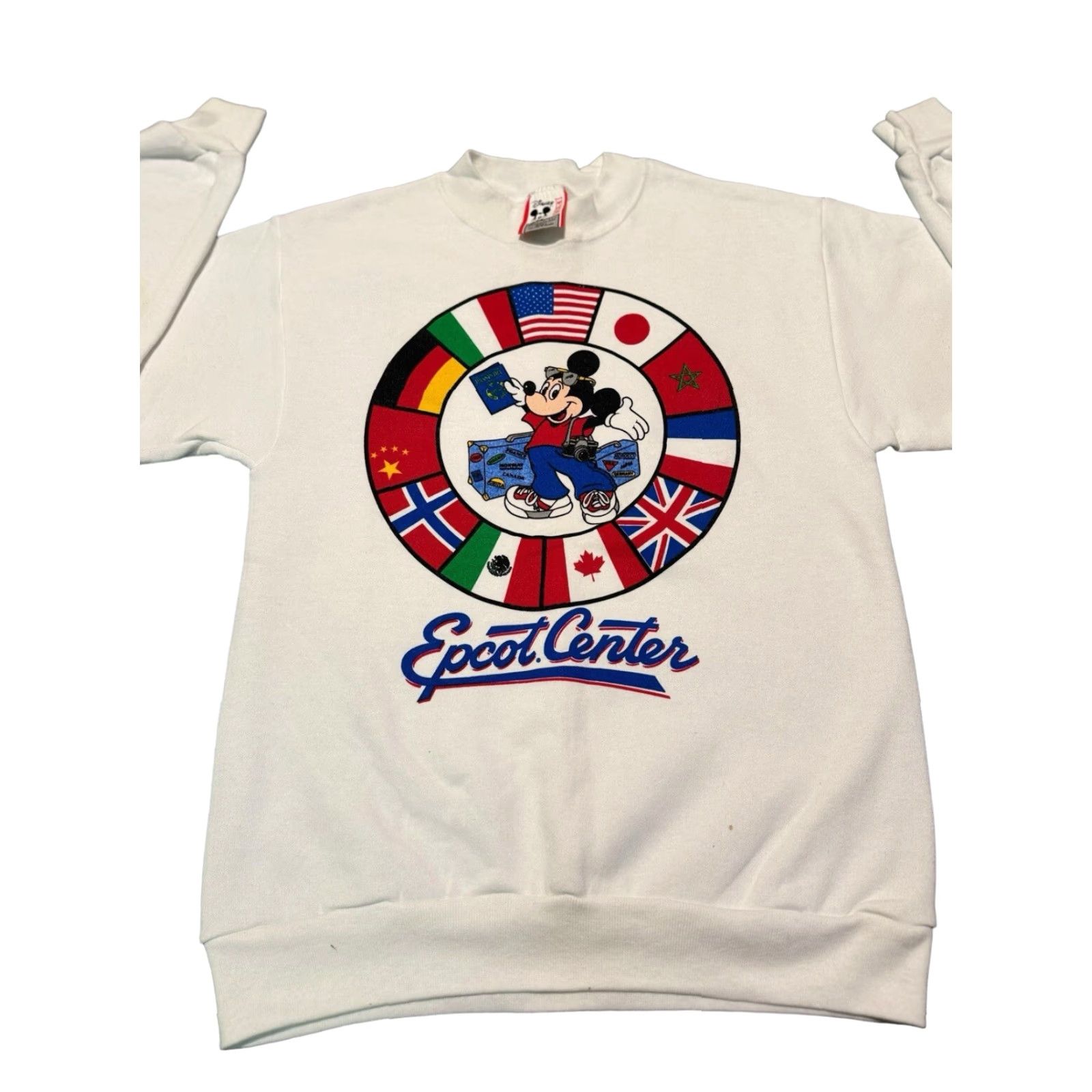Disney VINTAGE Disney Designs Epcot Center Mickey Mouse Sweatshirt Regular Small Men White Cotton Blend Logo Crew Neck 80s Graphic Print Sweatshirt Size US S / EU 44-46 / 1 - 2 Thumbnail