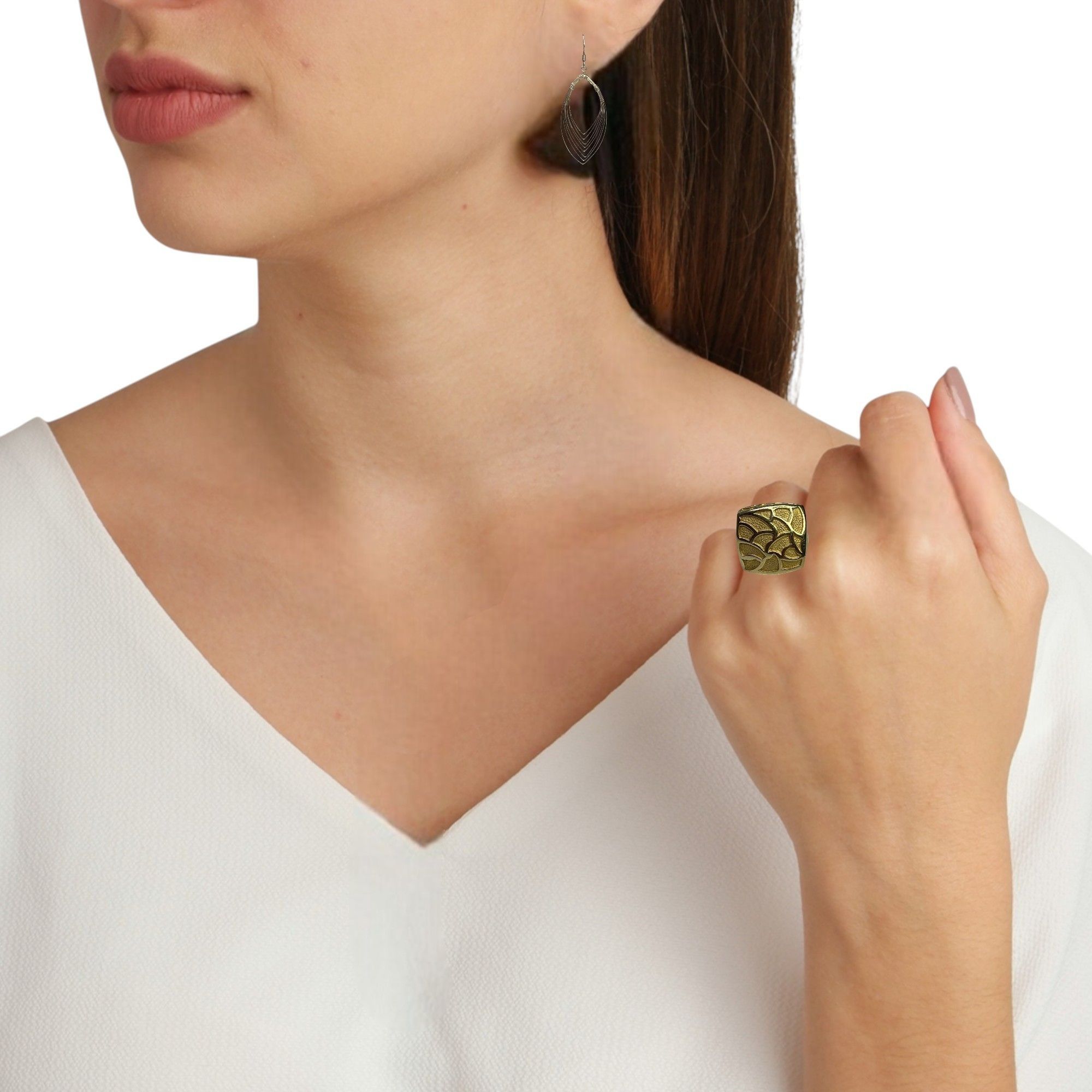 Designer Silver Vermeil Statement Ring Size 6 1/4 925 Italy Bold Mode Size ONE SIZE - 2 Thumbnail