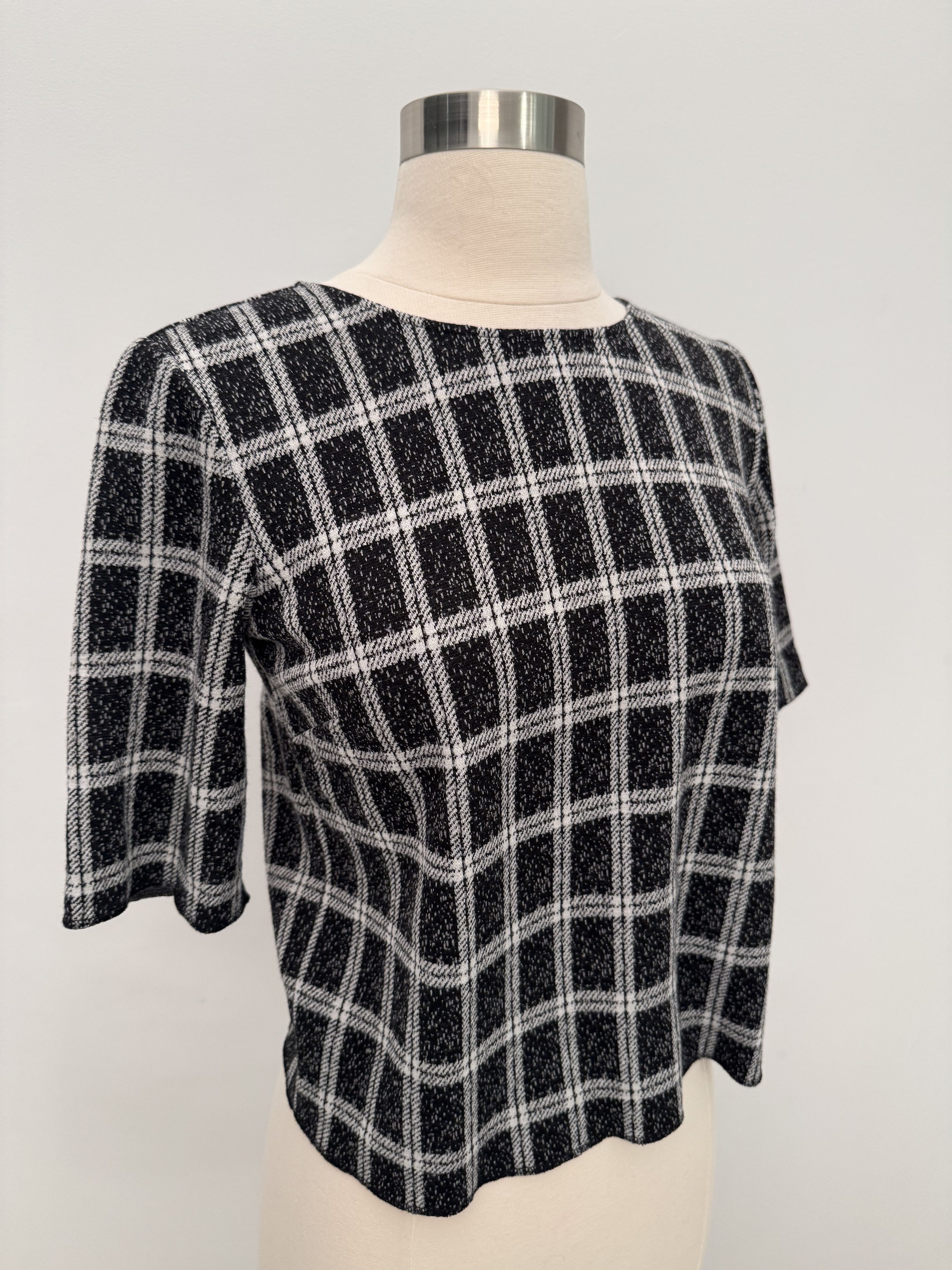 Theory Theory Black Bixion Plaid Zip Shell Short Sleeve Top - Small Size S / US 4 / IT 40 - 2 Thumbnail
