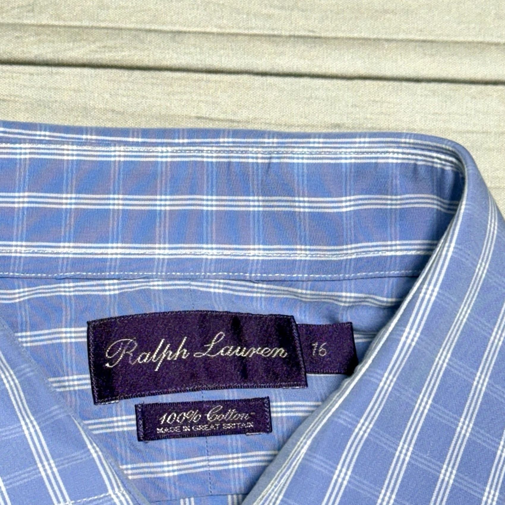 Ralph Lauren Purple Label Polo Ralph Lauren Purple Label Dress Shirt Mens 16 Blue UK Button-Down Collared Barrel Cuff 100% Cotton Regular Blue Shirt Mens Size 42R - 4 Thumbnail