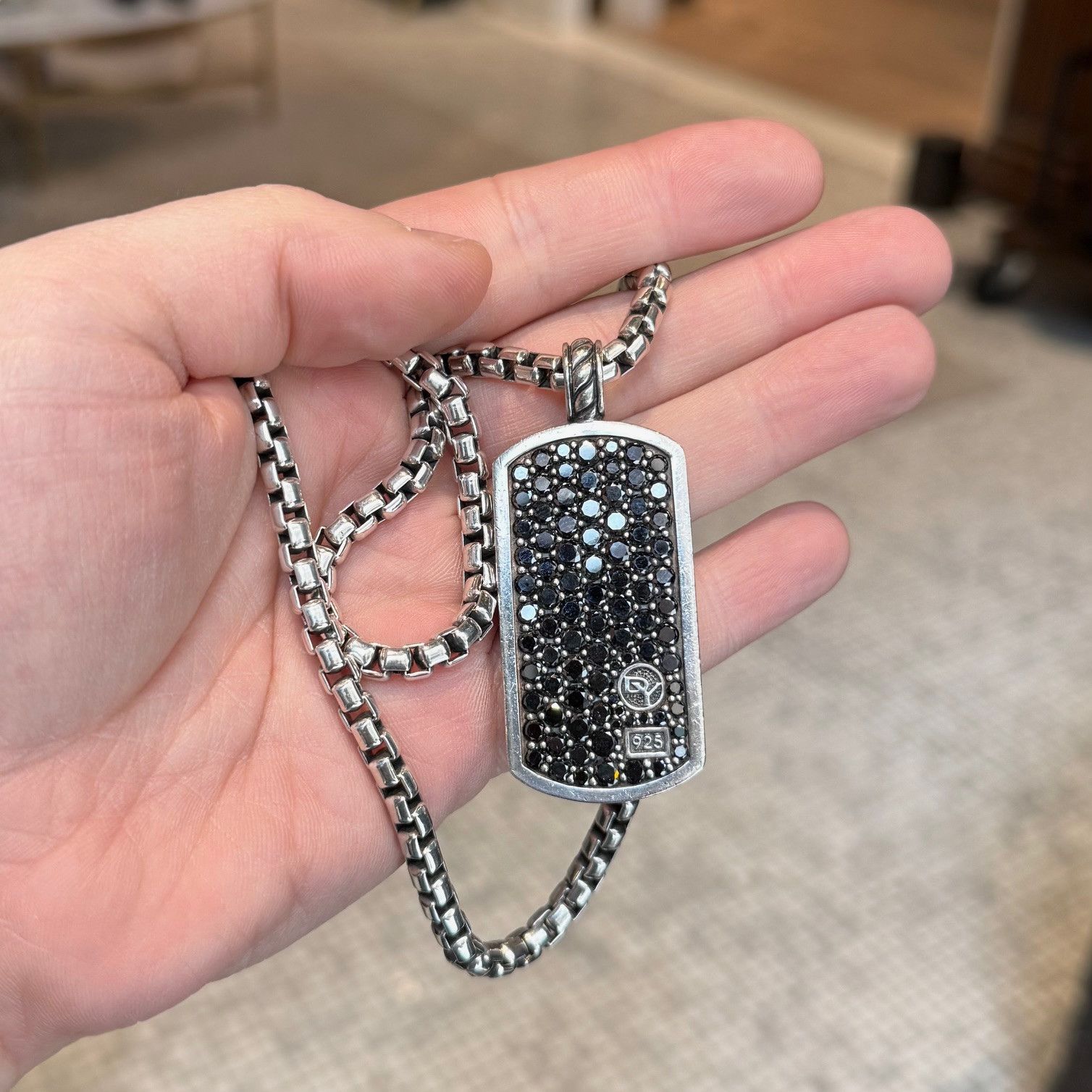 David Yurman David Yurman Box Chain Black Diamond Pavé Dog Tag Necklace Size ONE SIZE - 12 Thumbnail