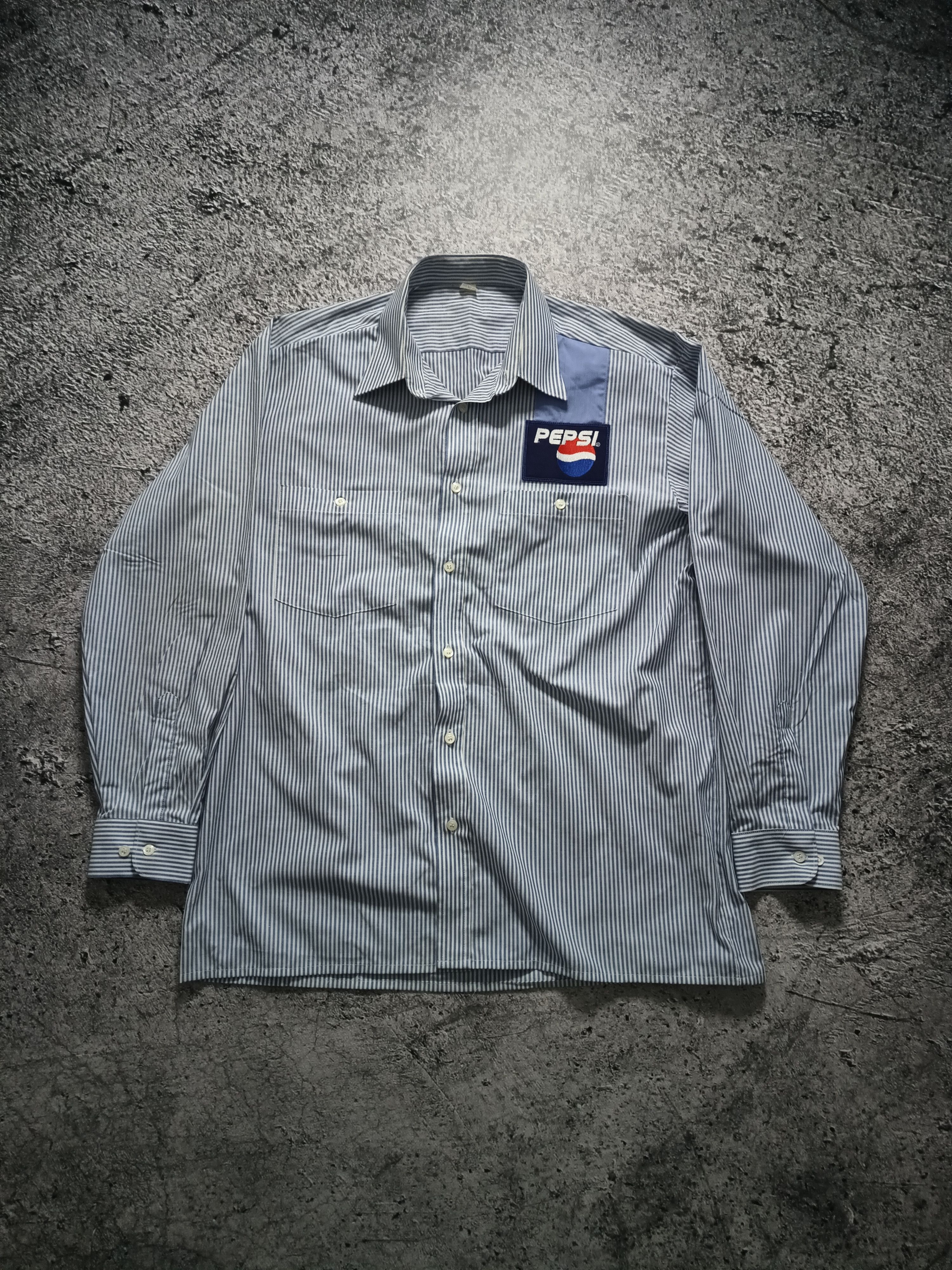 Pepsi × Vintage Vintage Pepsi Patch Striped Work Shirt Size US L / EU 52-54 / 3 - 1 Thumbnail