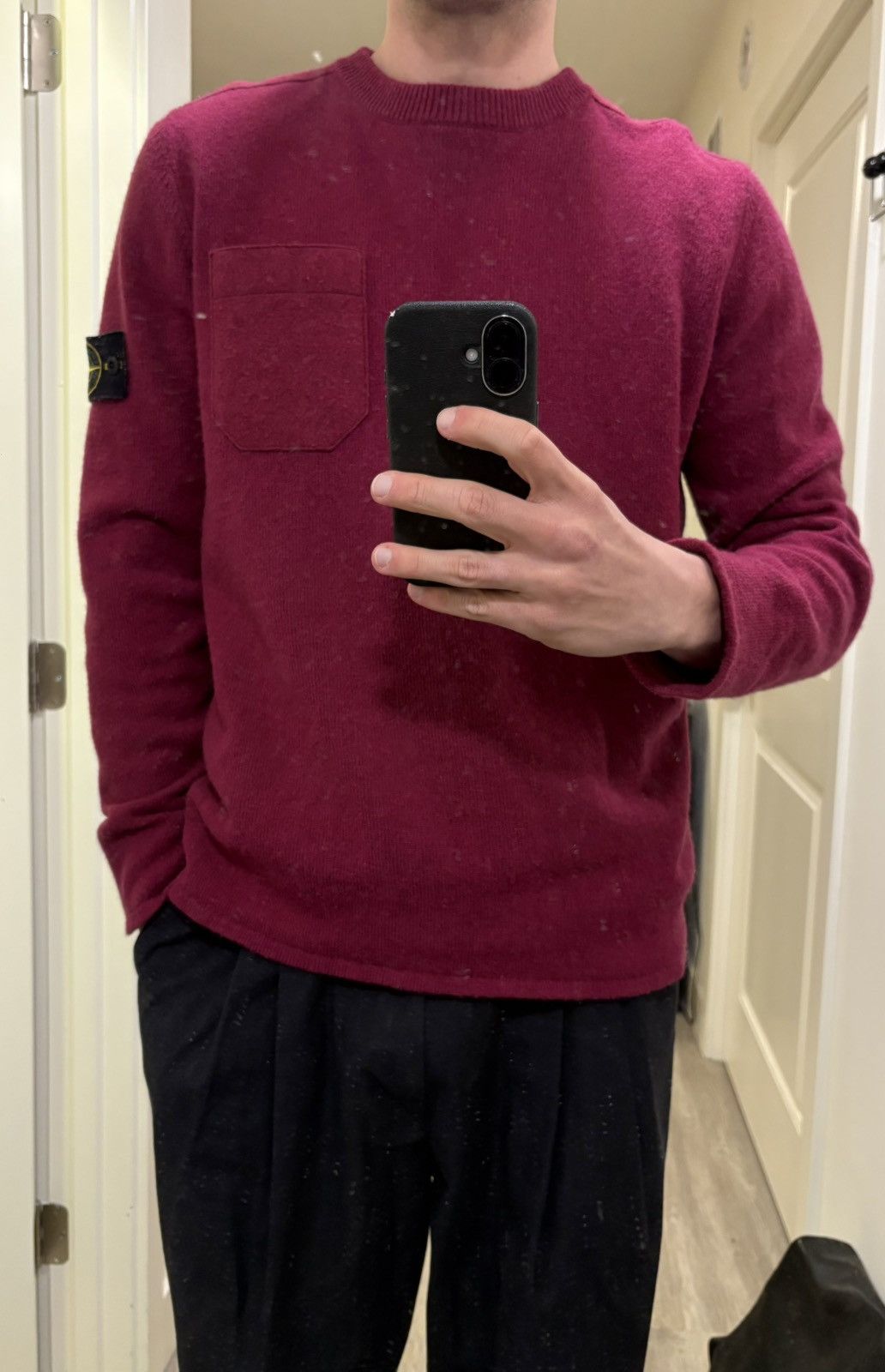 Stone Island Maroon AW18 Wool Pocket Crewneck Jumper Size US XL / EU 56 / 4 - 5 Thumbnail