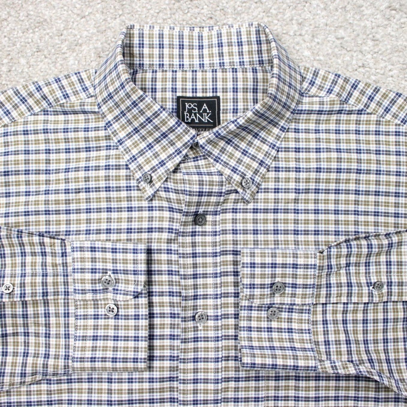 Jos. A. Bank Jos. A. Bank Shirt Mens Large Blue/Green Traveler Traditional Fit Cotton L/S Size US L / EU 52-54 / 3 - 2 Thumbnail
