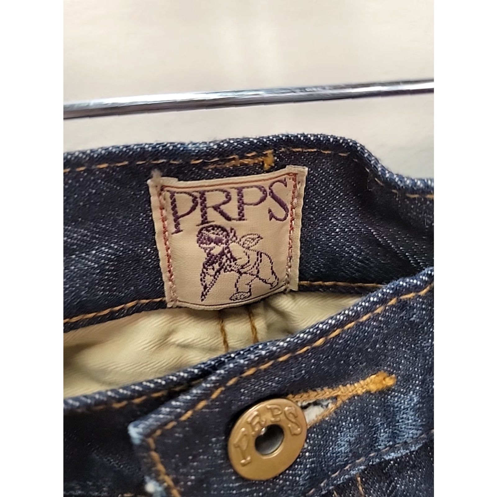 Prps PRPS Jeans Mens 30 Blue Raw Denim Selvedge 90s Grunge Straight Inseam 33 Button Logo Size US 30 / EU 46 - 2 Thumbnail