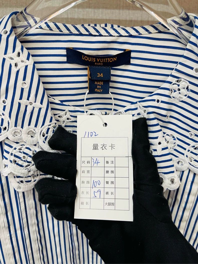 Louis Vuitton Louis Vuitton Blue and White Stripe Doll-Collar Waist Shir Size XXS / US 00 / IT 34 - 4 Thumbnail