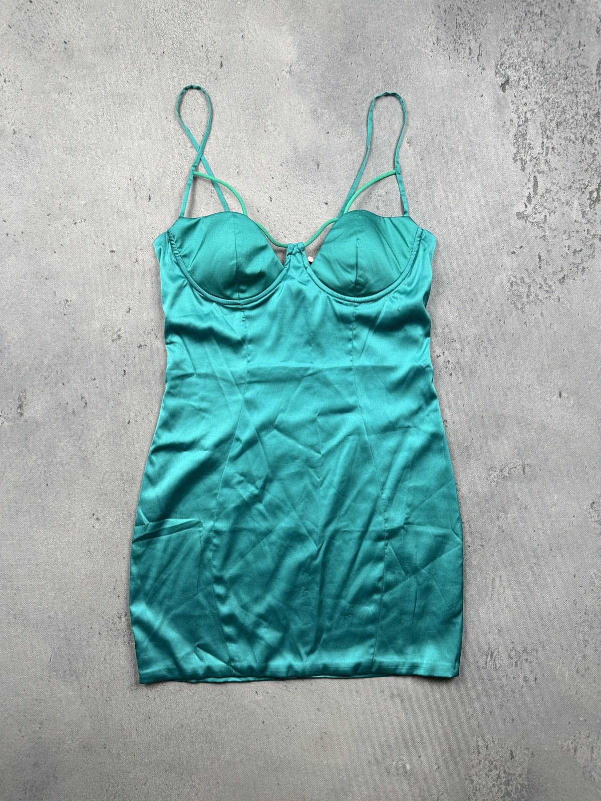 Other Oh Polly Turquoise Satin Bodycon Mini Dress With Bustier Top Size L / US 10 / IT 46 - 3 Thumbnail