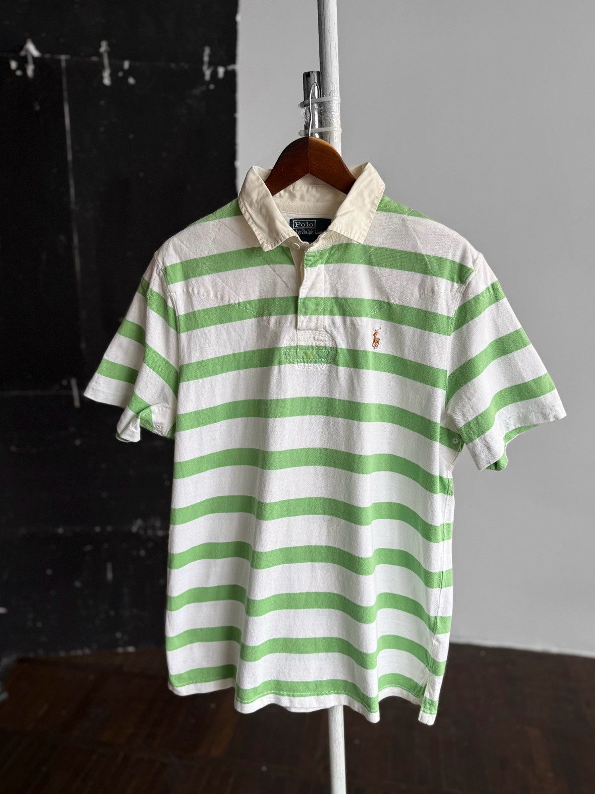 Polo Ralph Lauren Polo Ralph Lauren Vintage Green White Striped Polo Shirt Size US L / EU 52-54 / 3 - 1 Thumbnail