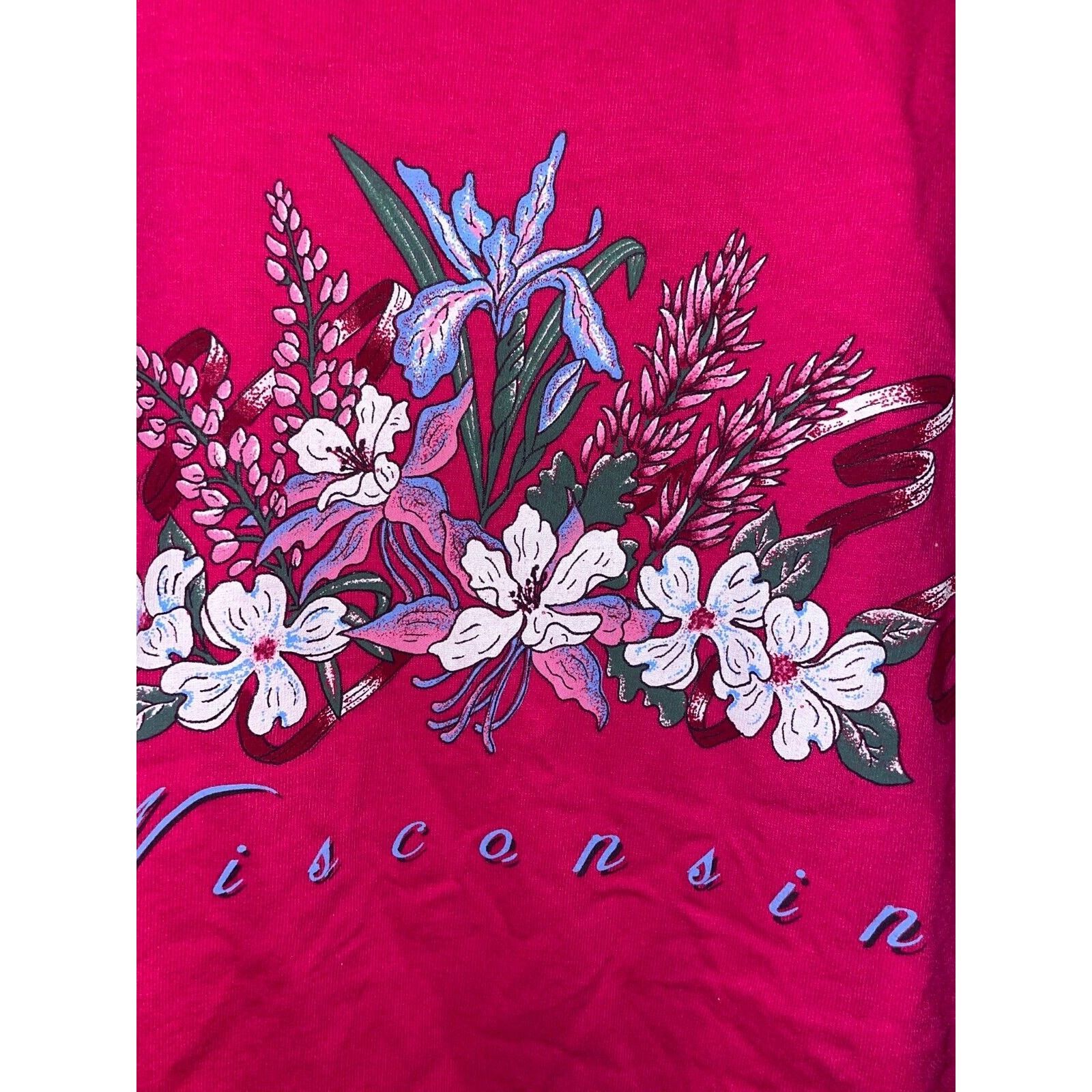 Jerzees Vintage Wisconsin Shirt Pink Flower Test Print Tee VTG 90s L Size US L / EU 52-54 / 3 - 4 Thumbnail