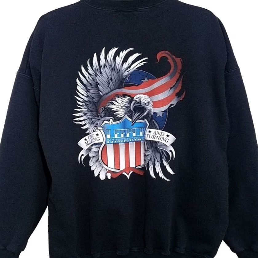 Hanes VINTAGE Bald Eagle Sweatshirt Hanes Mens Size XL Black 90s Leeper Manufacturing Milling Turning Sweatshirt Size US XL / EU 56 / 4 - 4 Thumbnail